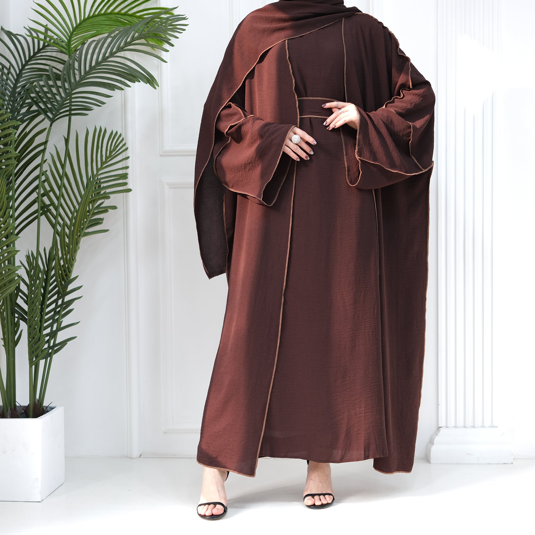 2 Piece Crinkle Abaya Set Reversed Seam - Eolante Clothing