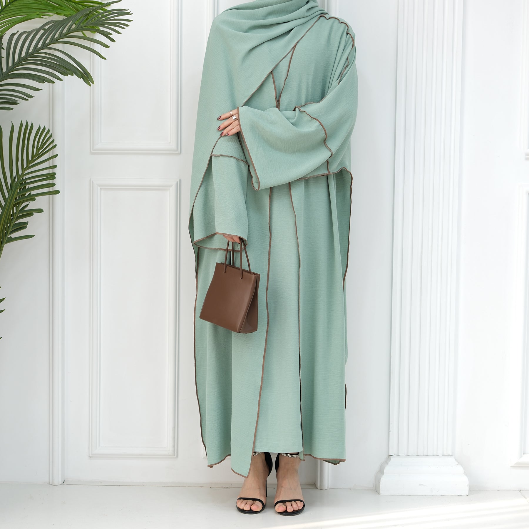 2 Piece Crinkle Abaya Set Reversed Seam - Eolante Clothing