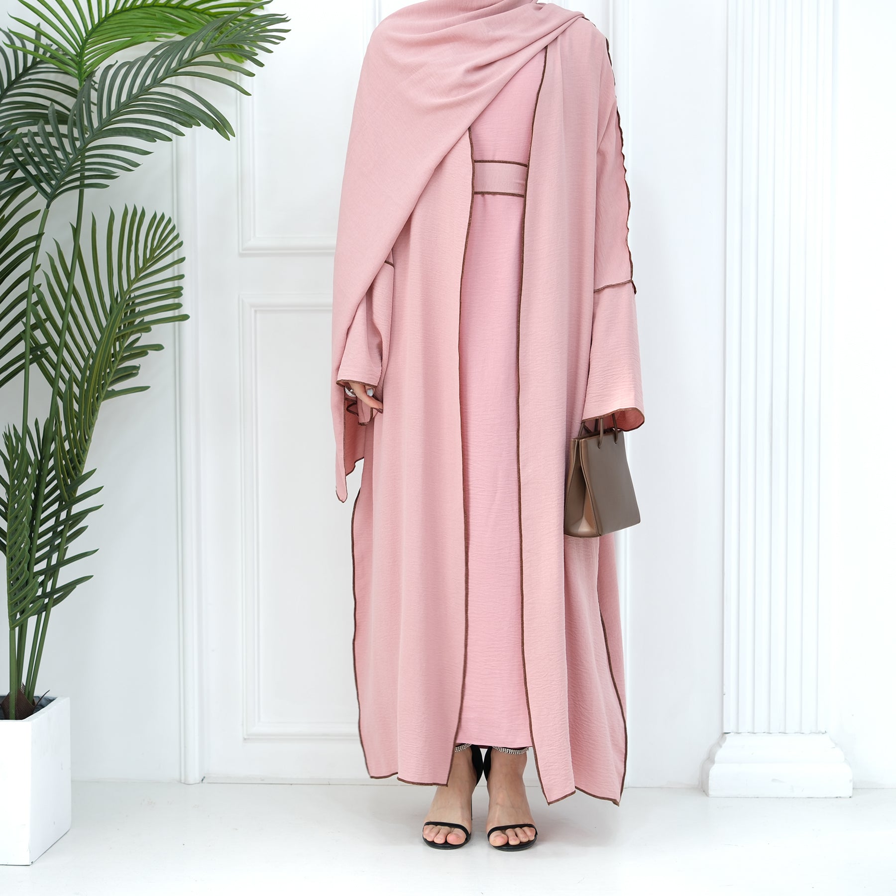 2 Piece Crinkle Abaya Set Reversed Seam - Eolante Clothing