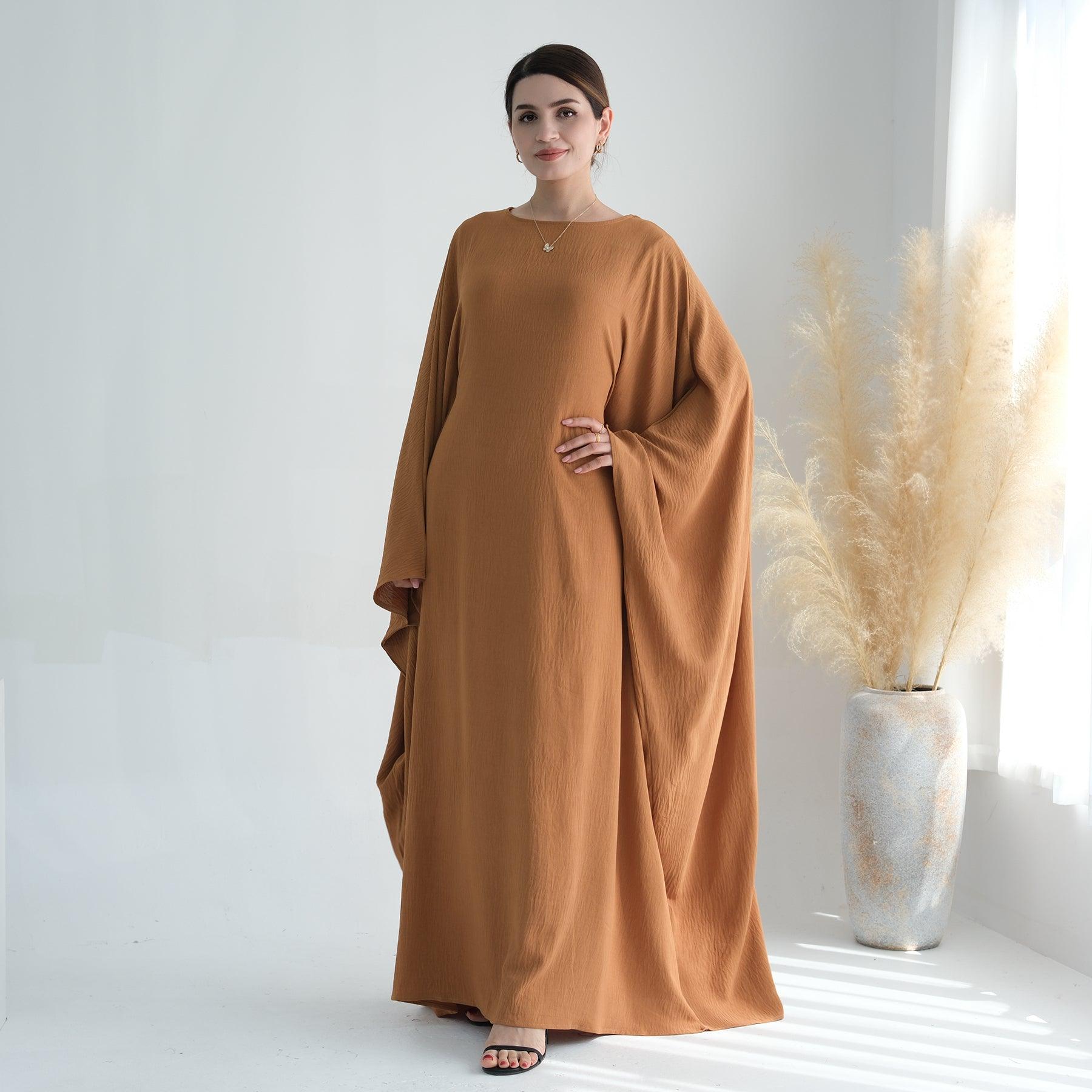 Cinched Waist Maxi Abaya in Orange | Eolante Clothing 