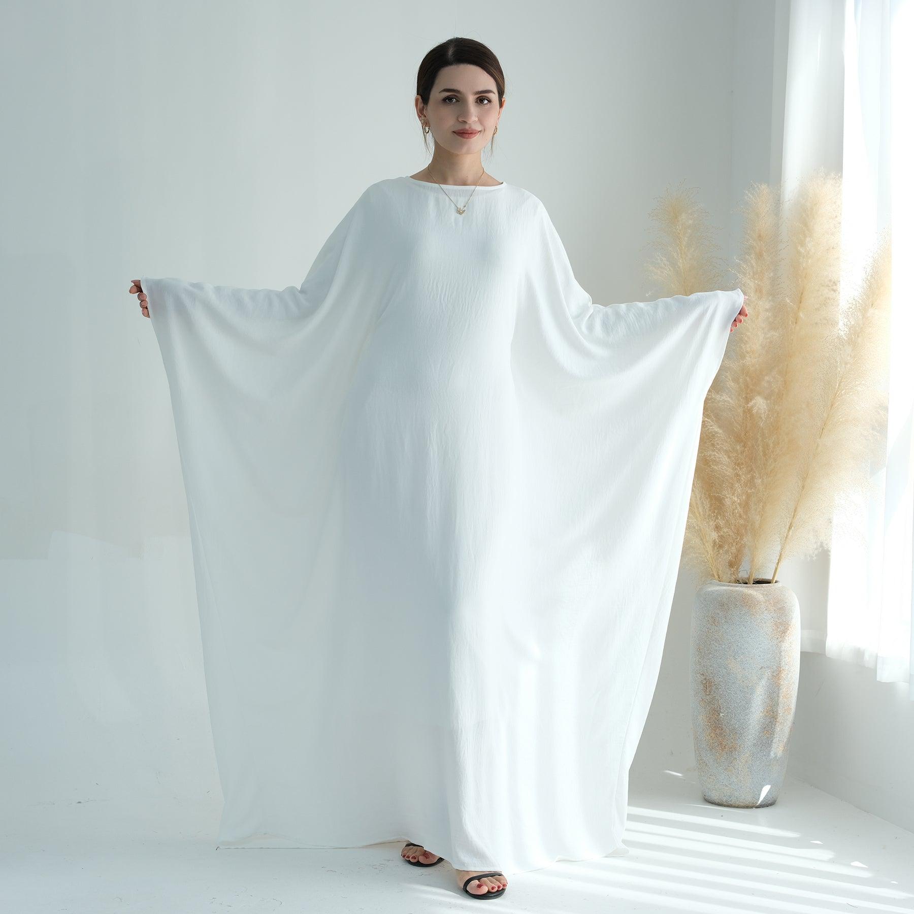 Butterflu-Sleeve in White Abaya Dress | Eolante Clothing 