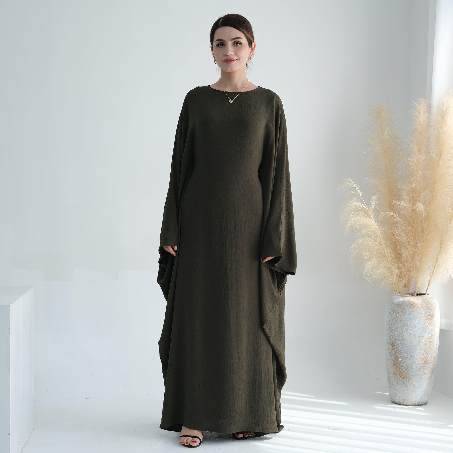 Army Green Cinched Abaya Dress | Eolante Clothing 