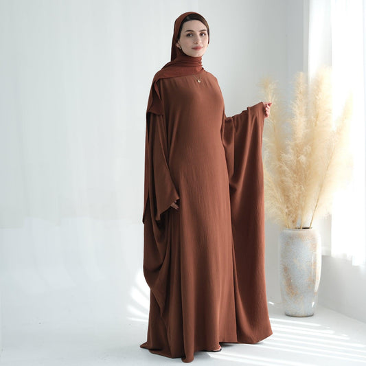 Butterfly-Sleeve Abaya Dress in Coffee | Eolante Clothing 