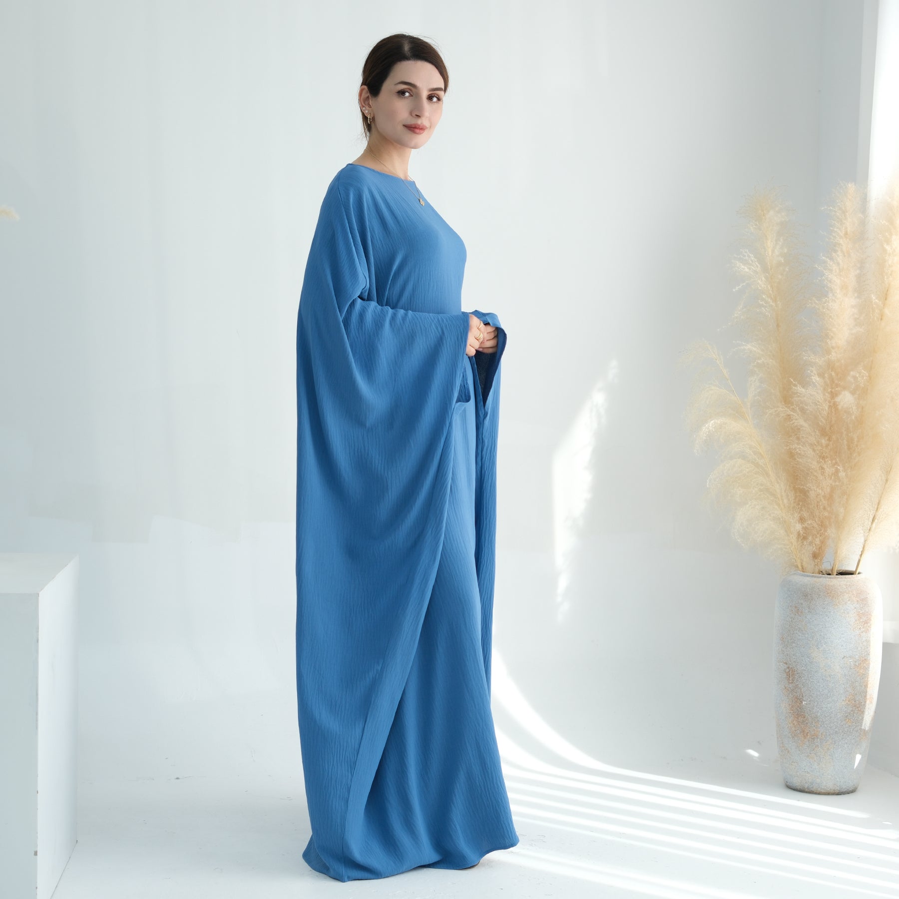 Maxi Dress Abaya in Cinched Blue | Eolante Clothing 