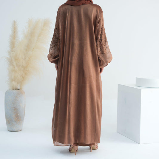 Studded Abaya in Brown with Belt | Eolante Clothing 