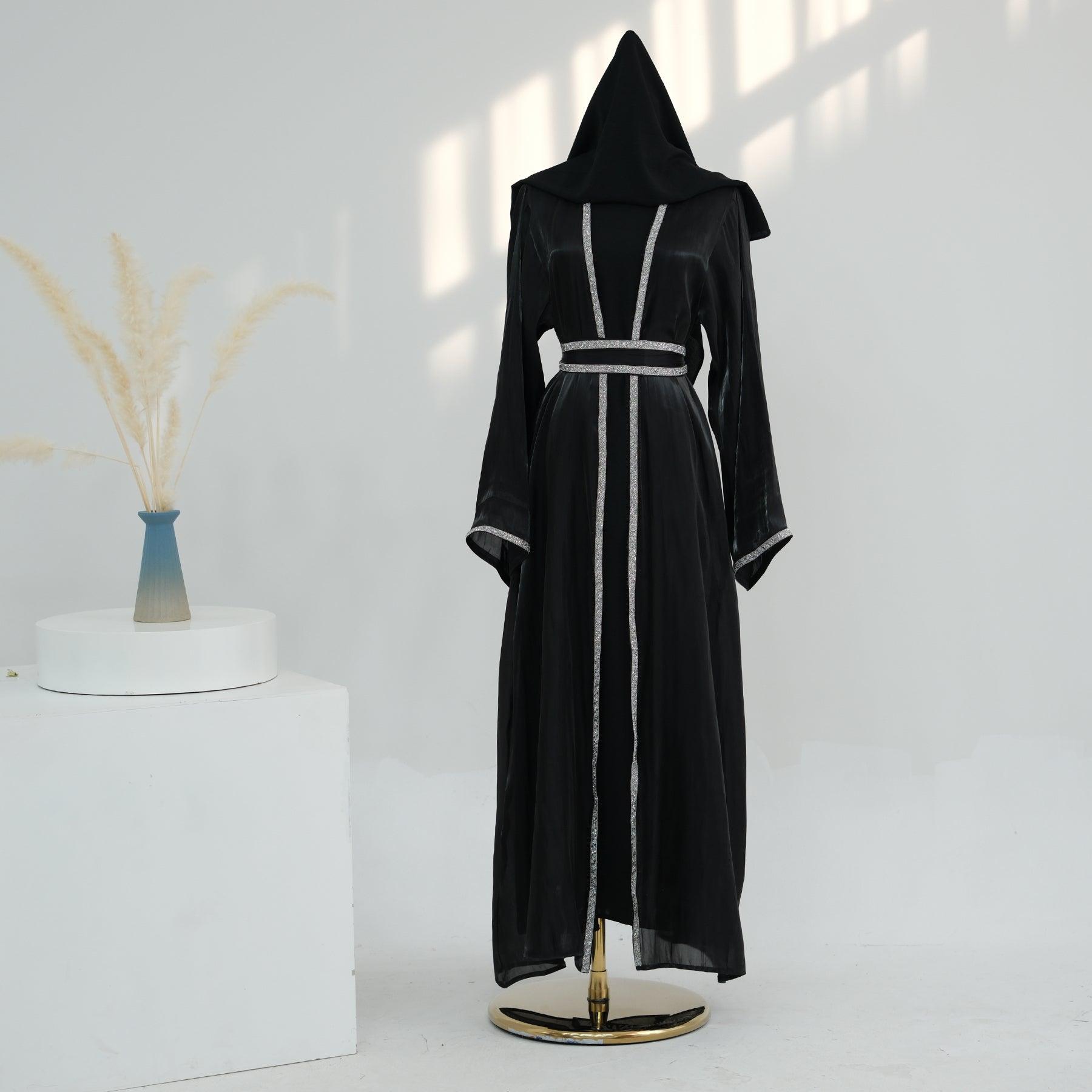 Satin Abaya with Glittery Belt | Eolante Clothing