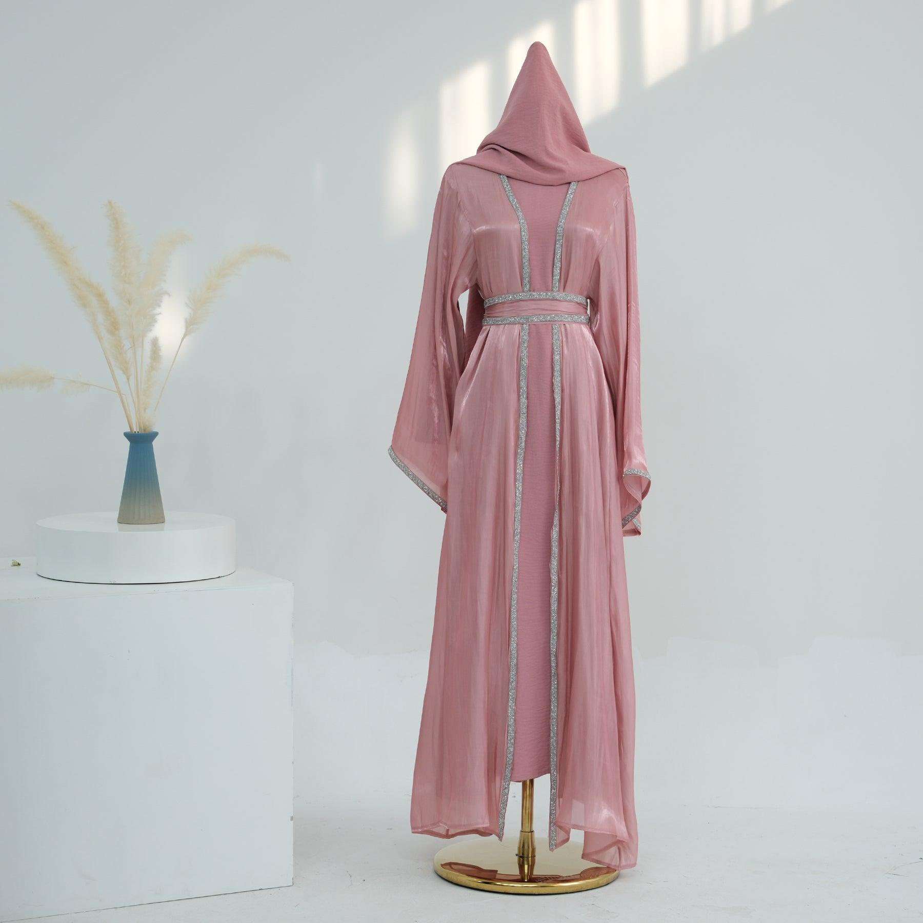 Glittery Open Abaya in Petal Pink | Eolante Clothing