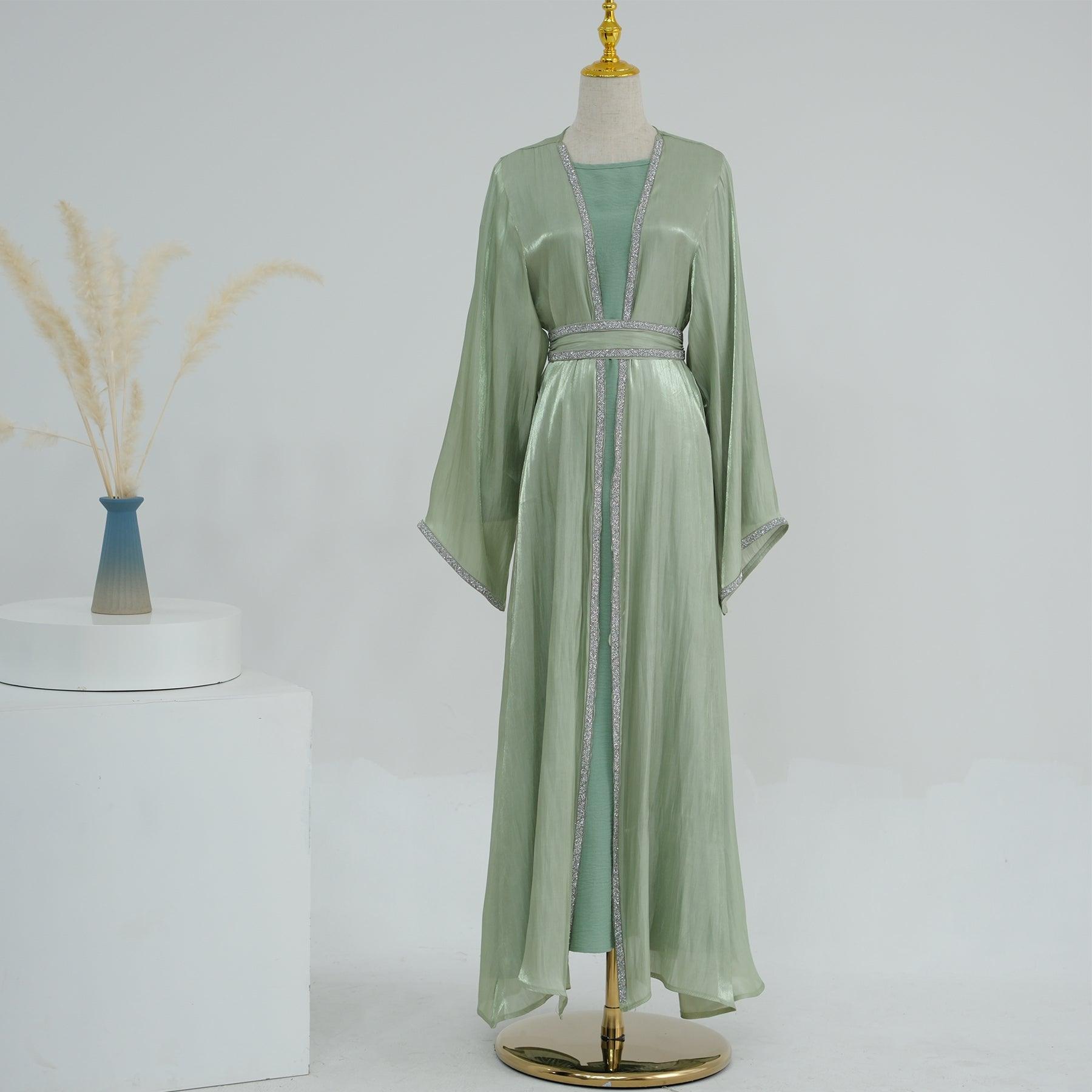 Satin Abaya with Glittery Belt | Eolante Clothing 