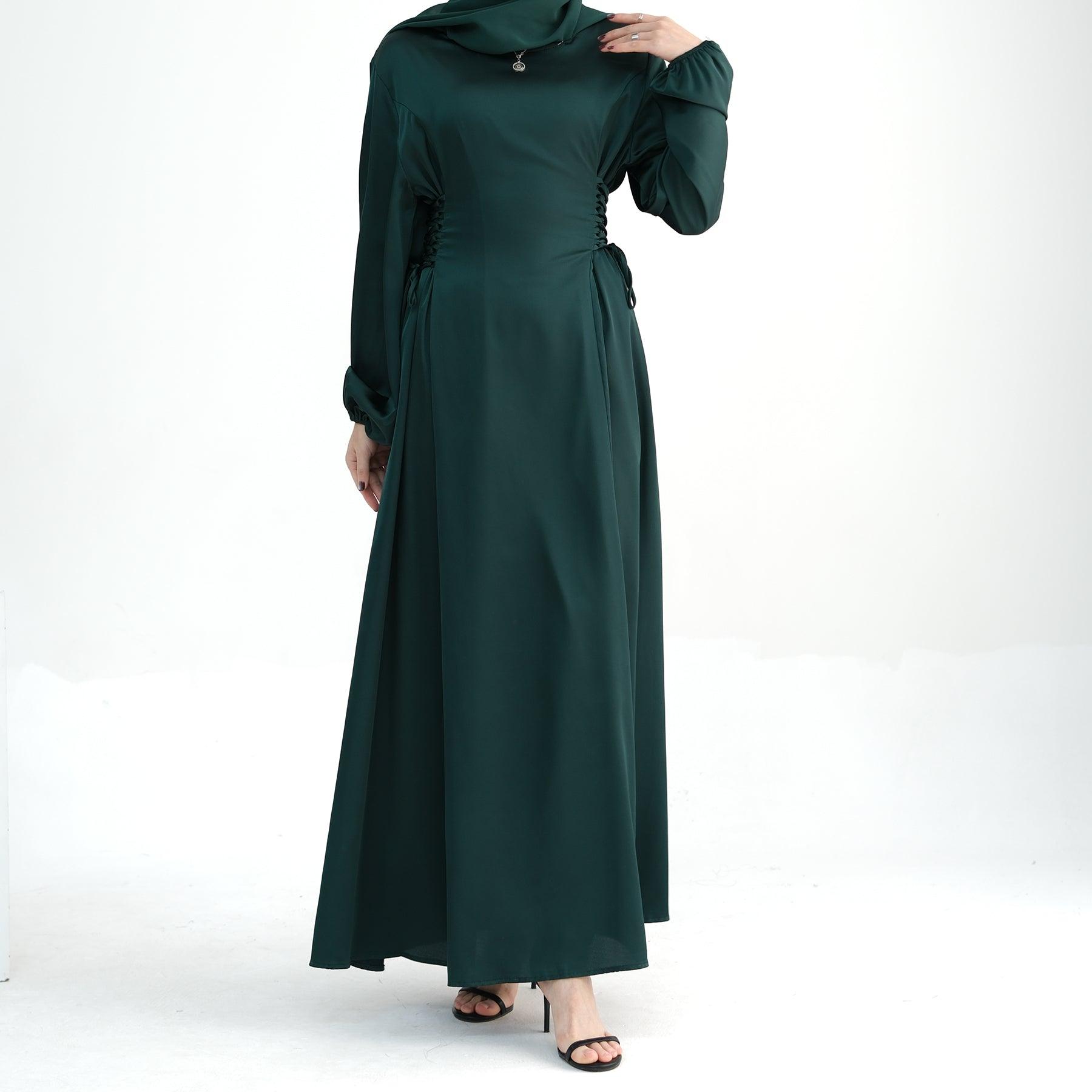 Dark Green Cinched Maxi Dress Abaya | Eolante Clothing 