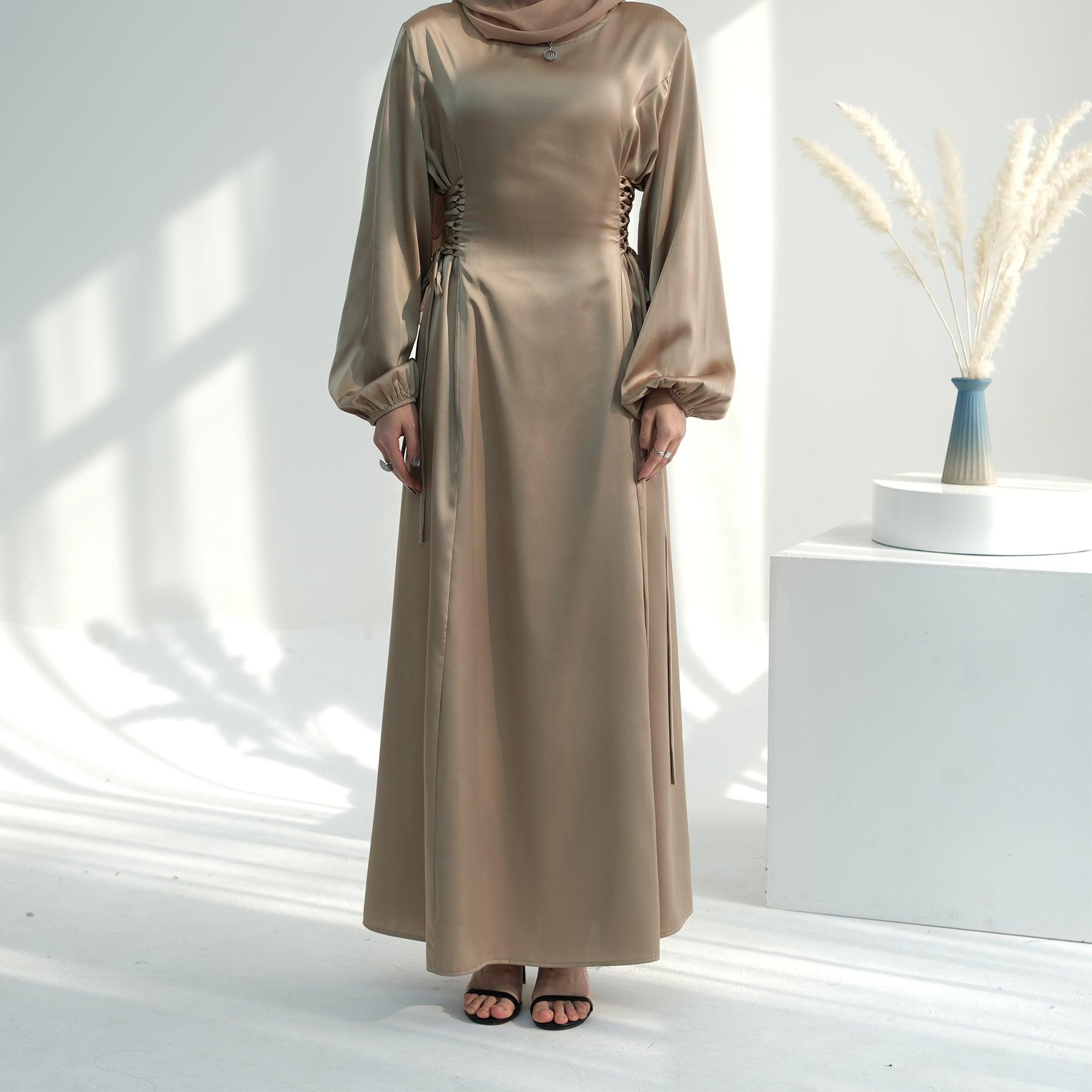 Cinched Abaya Dress in Khaki | Eolante Clothing 