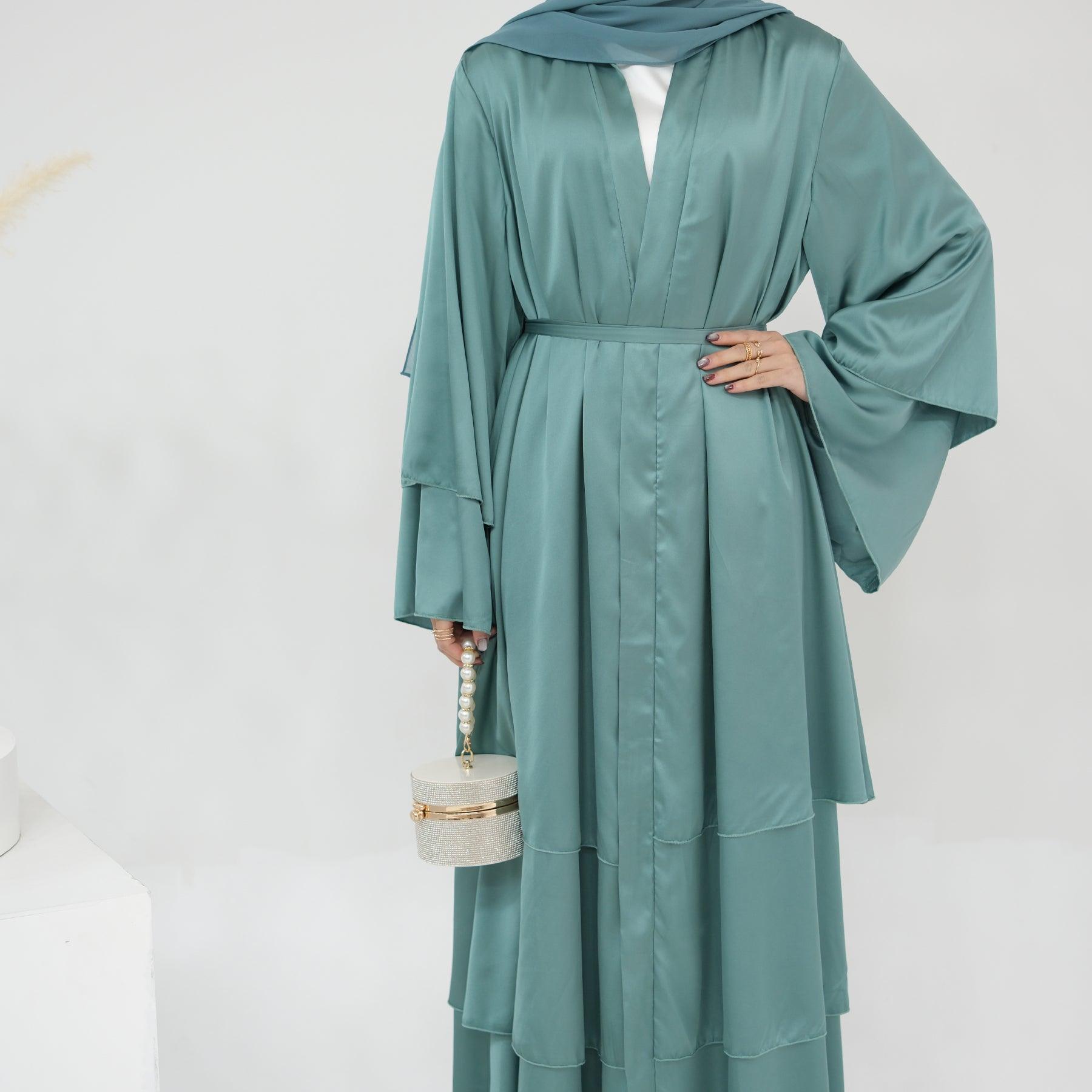 Open Abaya in Satin with Bell Sleeves | Eolante Clothing 