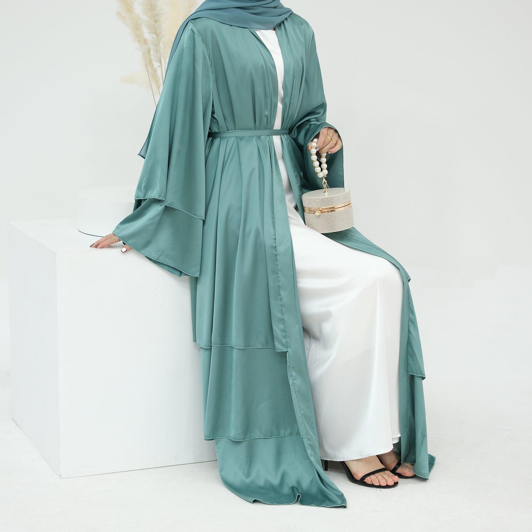 Open Abaya in Satin Bell Sleeves | Eolante Clothing 