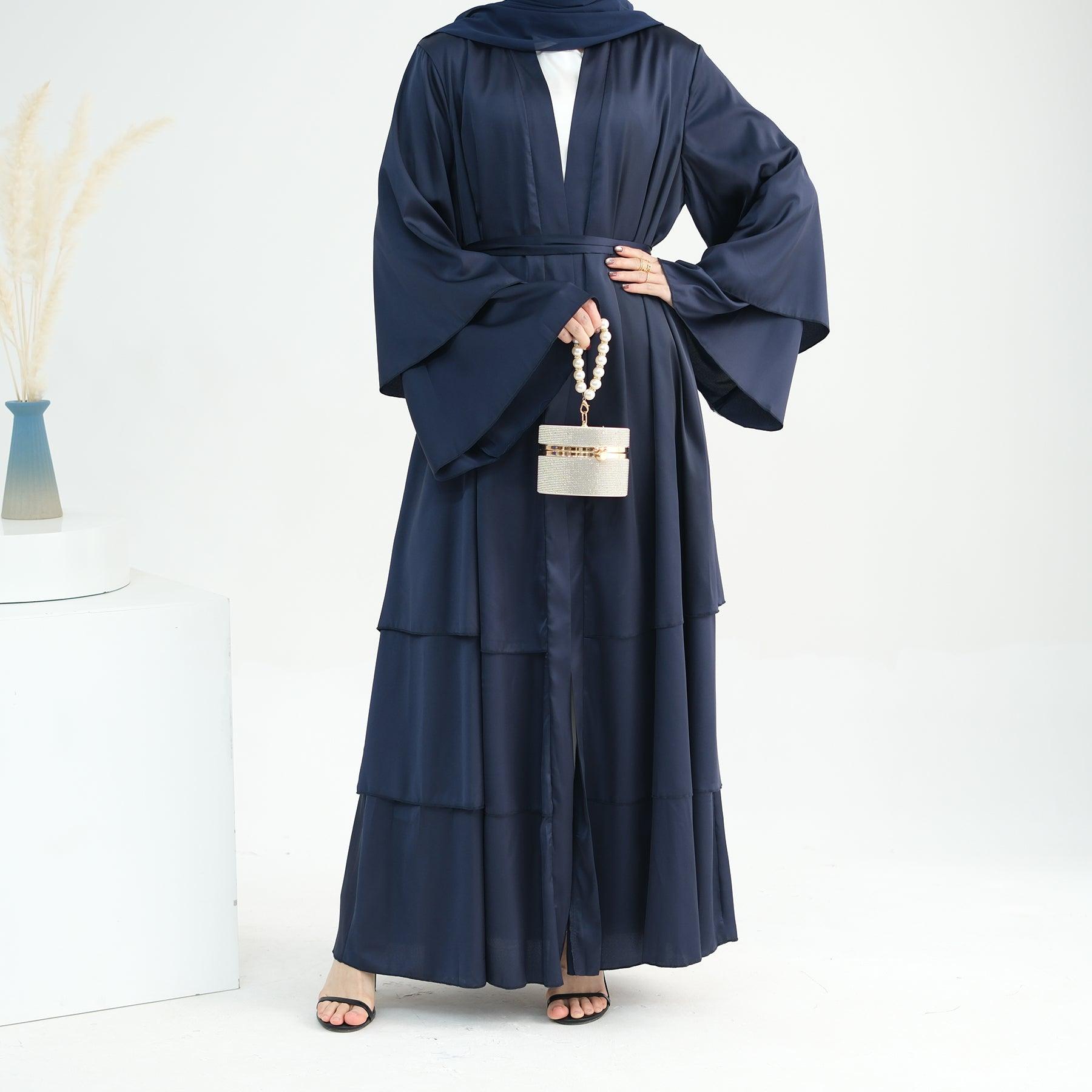 Satin Open Abaya in Navy | Eolante Clothing 