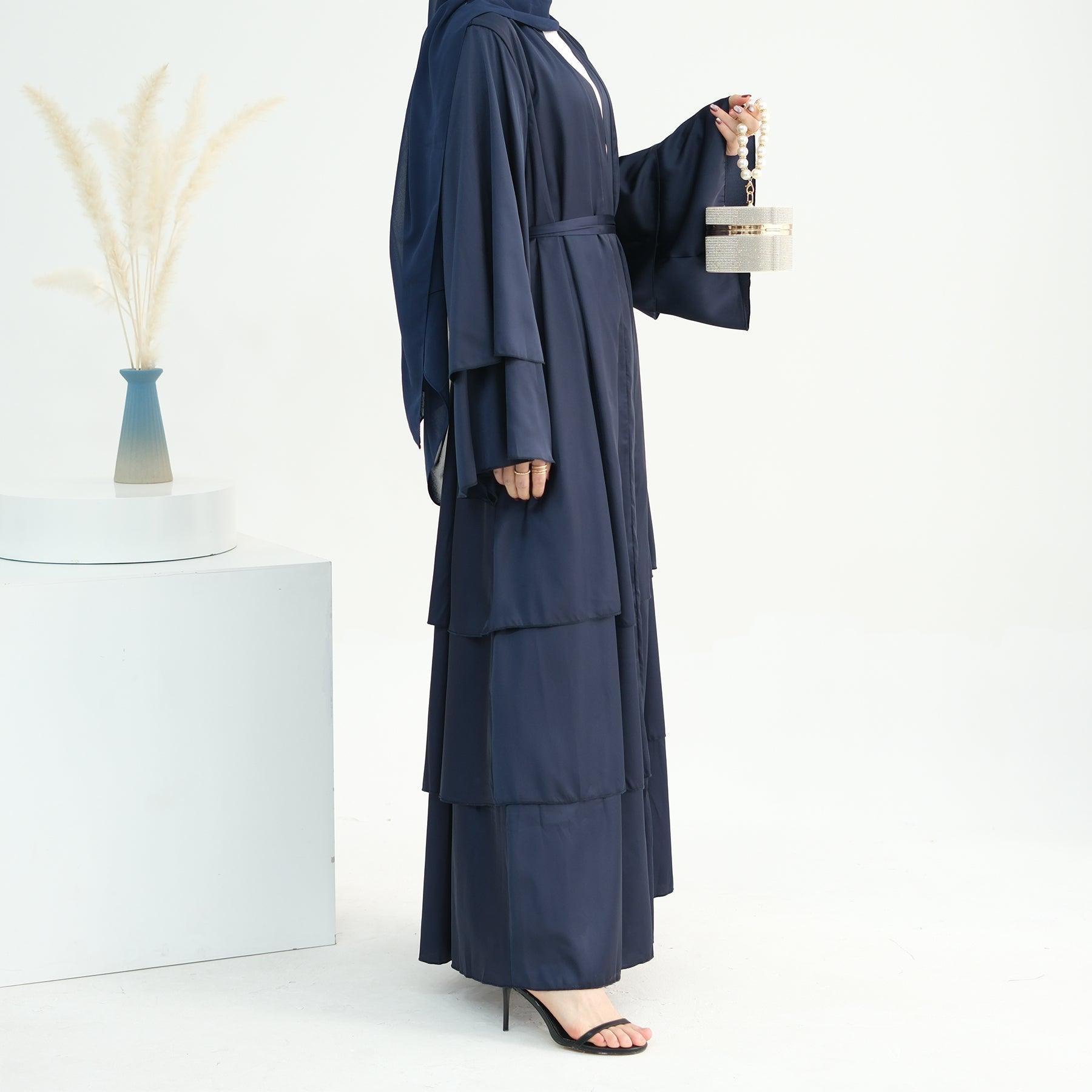 Open Abaya in Navy Satin | Eolante Clothing 