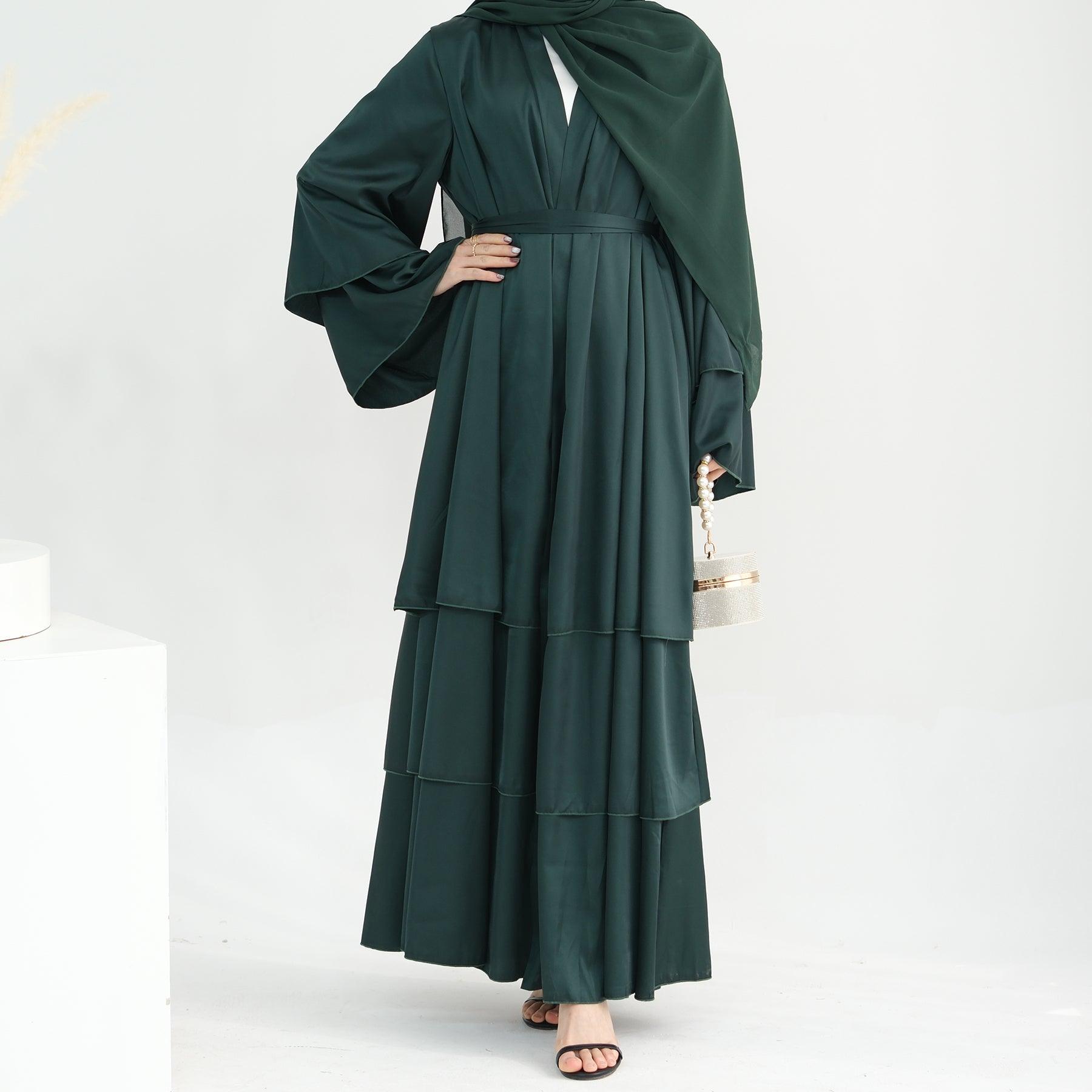 Dark Green Satin Abaya | Eolante Clothing 