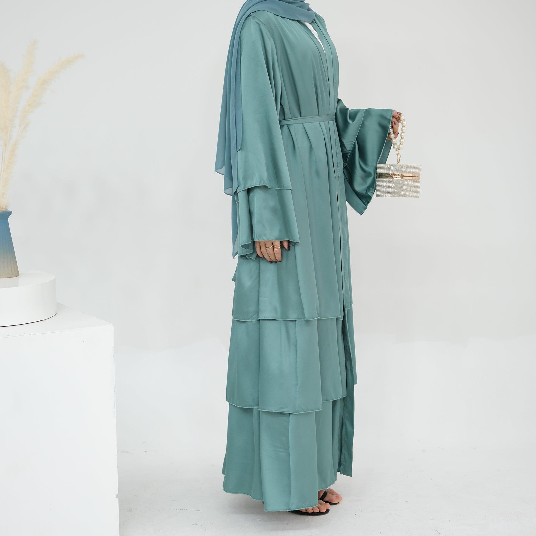 Open Abaya with Bell Sleeves in Jade Green | Eolante Clothing 