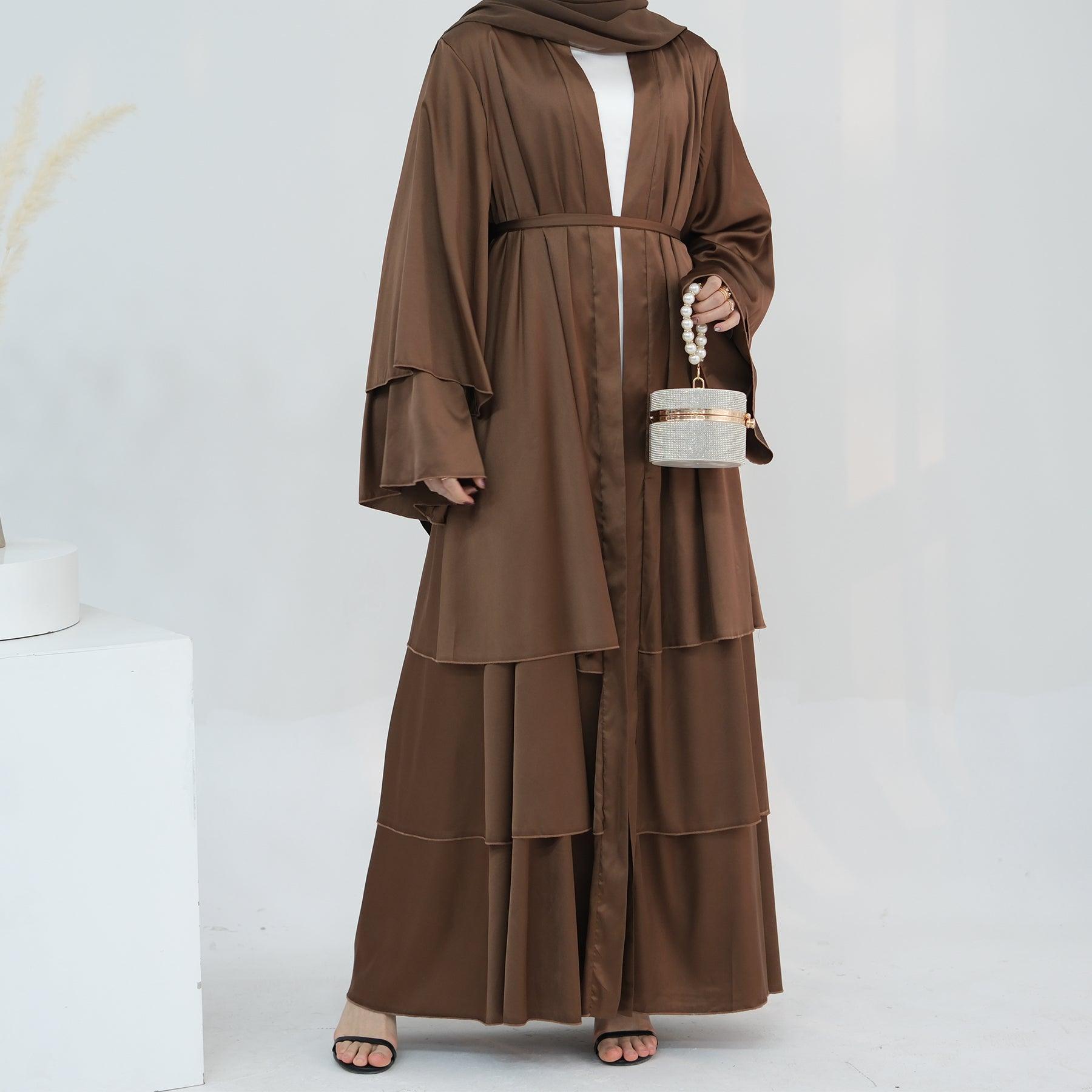 Satin Open Abaya in Coffee | Eolante Clothing 