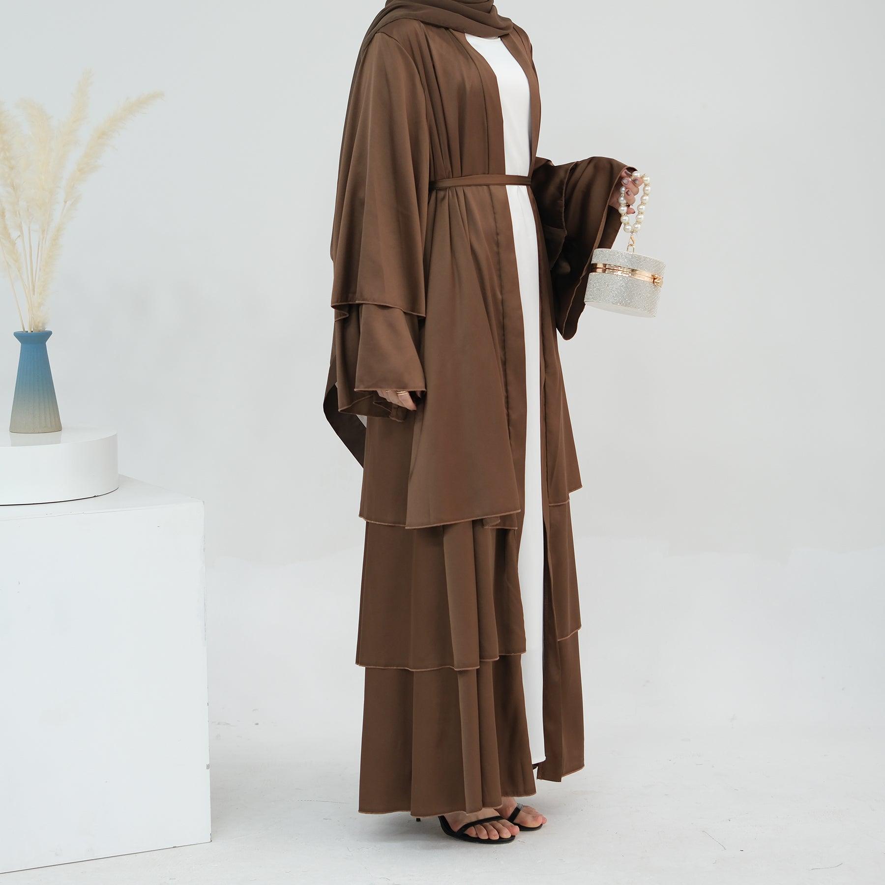 Satin Open Abaya with Bell Sleeves | Eolante Clothing 