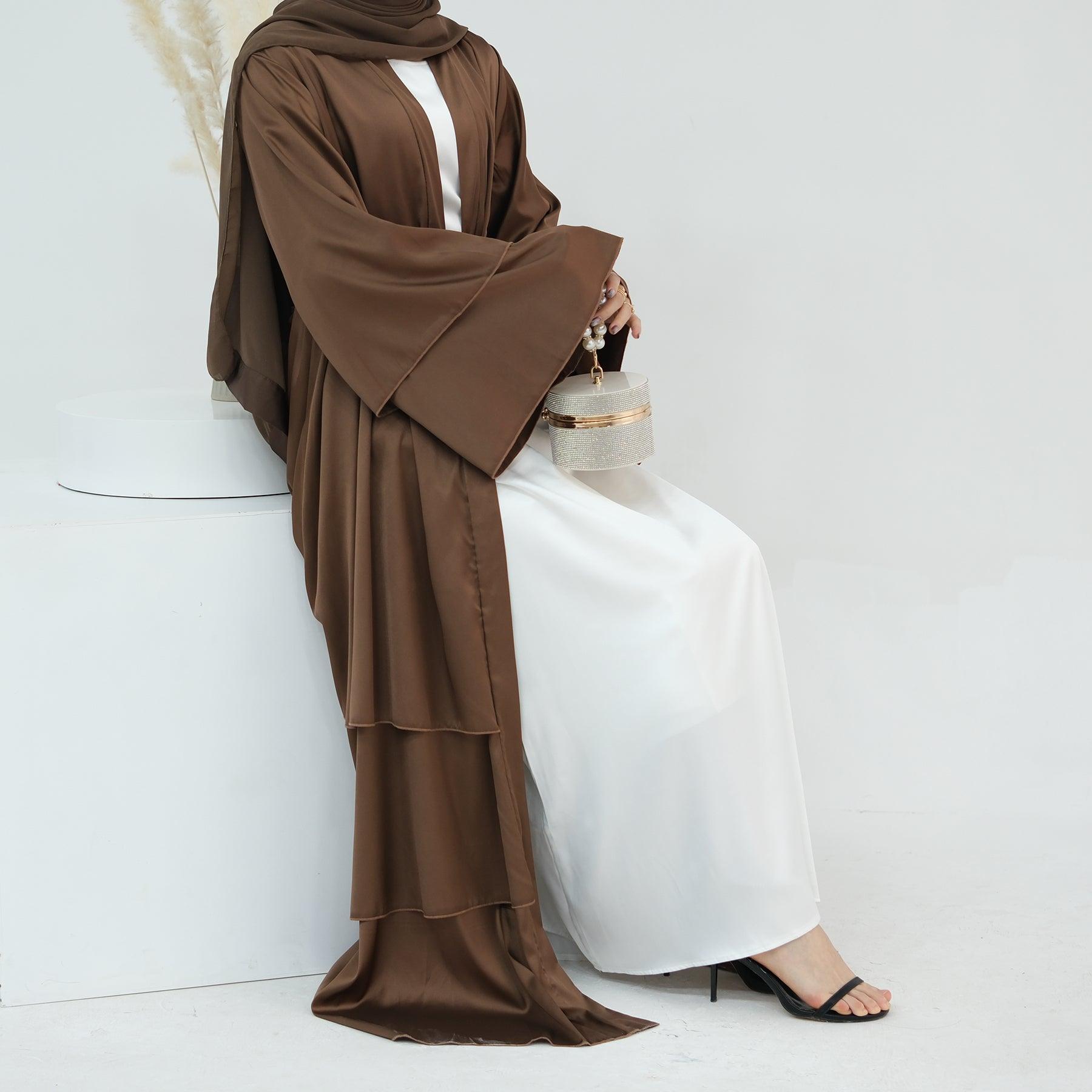 Open Abaya in Coffee Satin | Eolante Clothing 