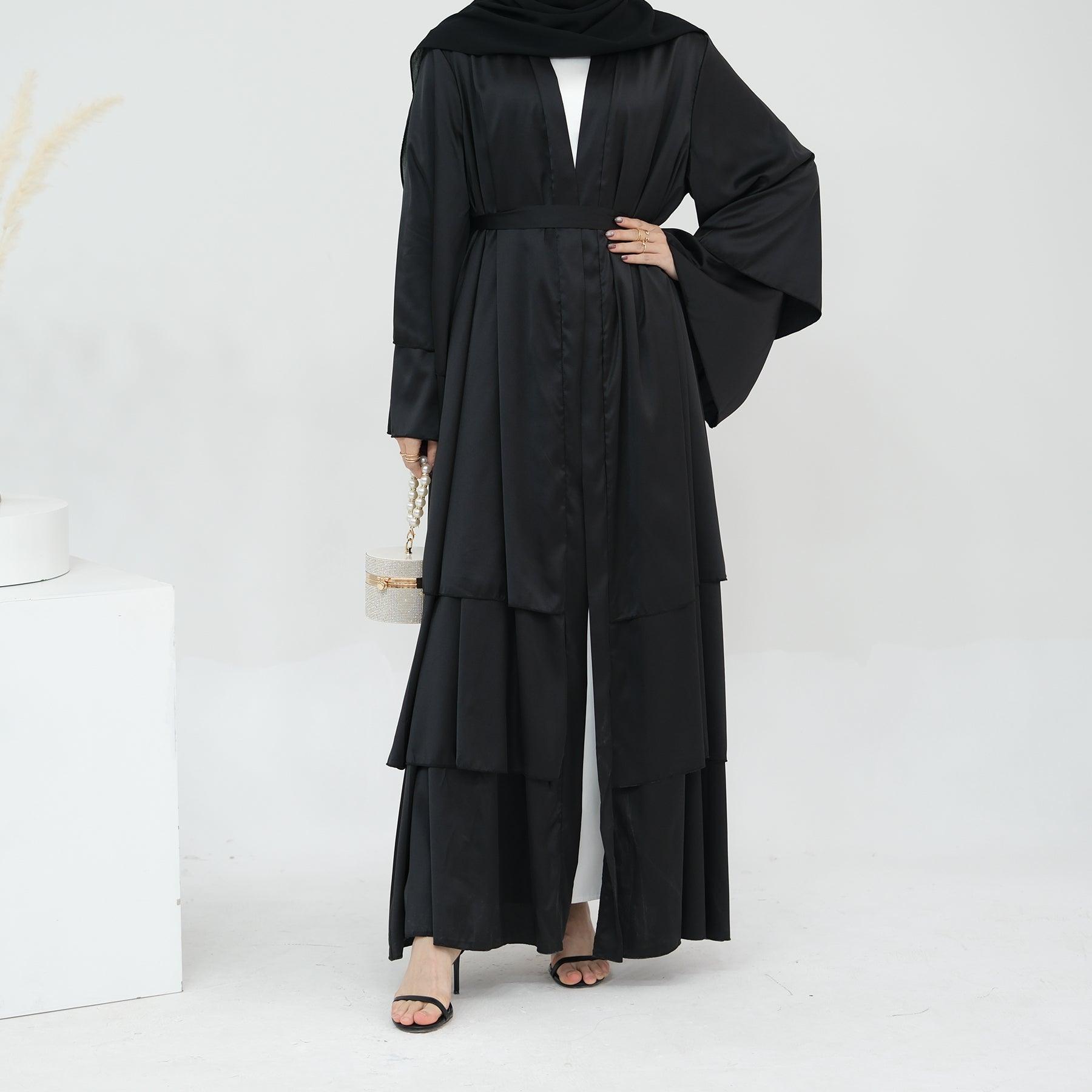 Open Abaya in Black Satin | Eolante Clothing 