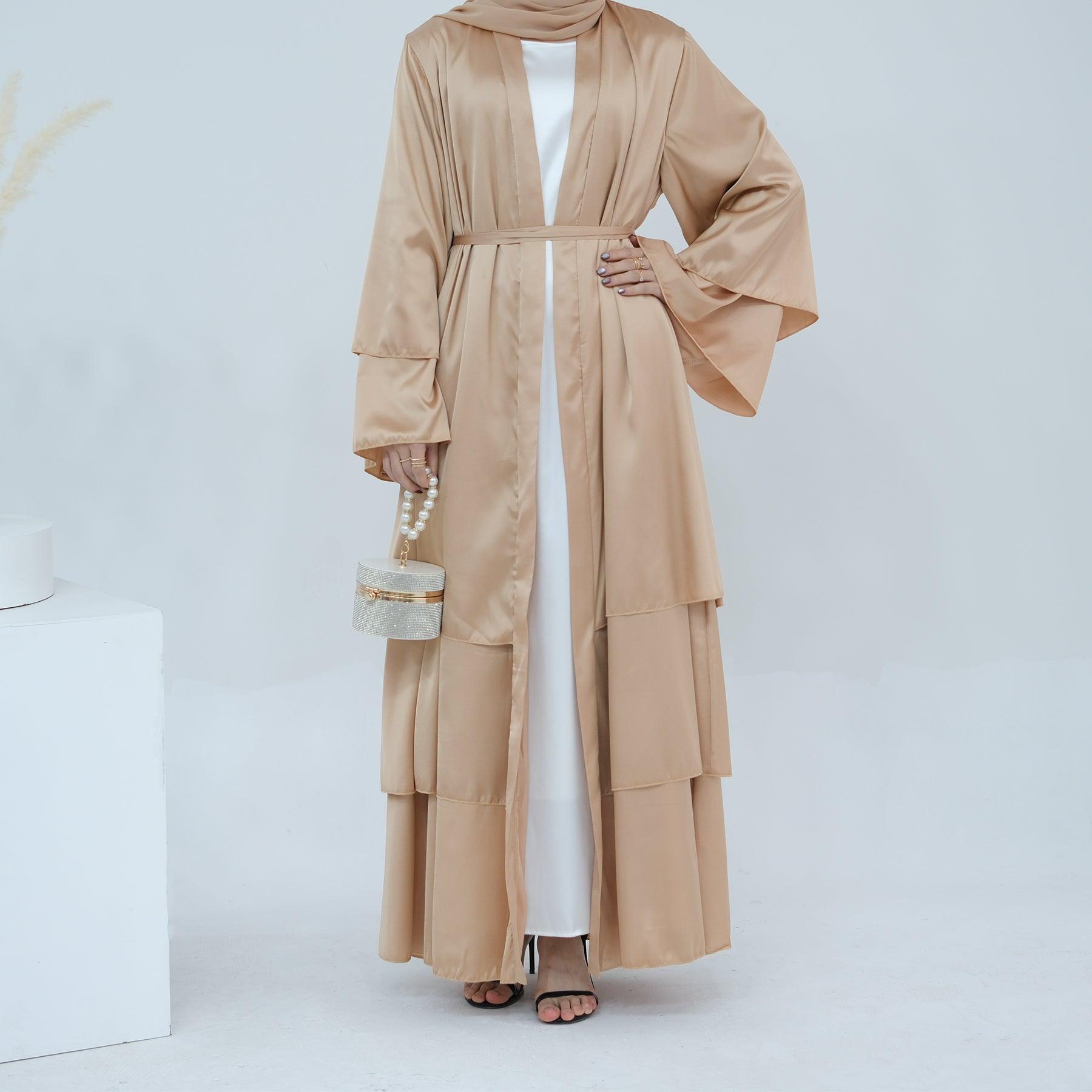 Satin Open Abaya in Almond | Eolante Clothing 