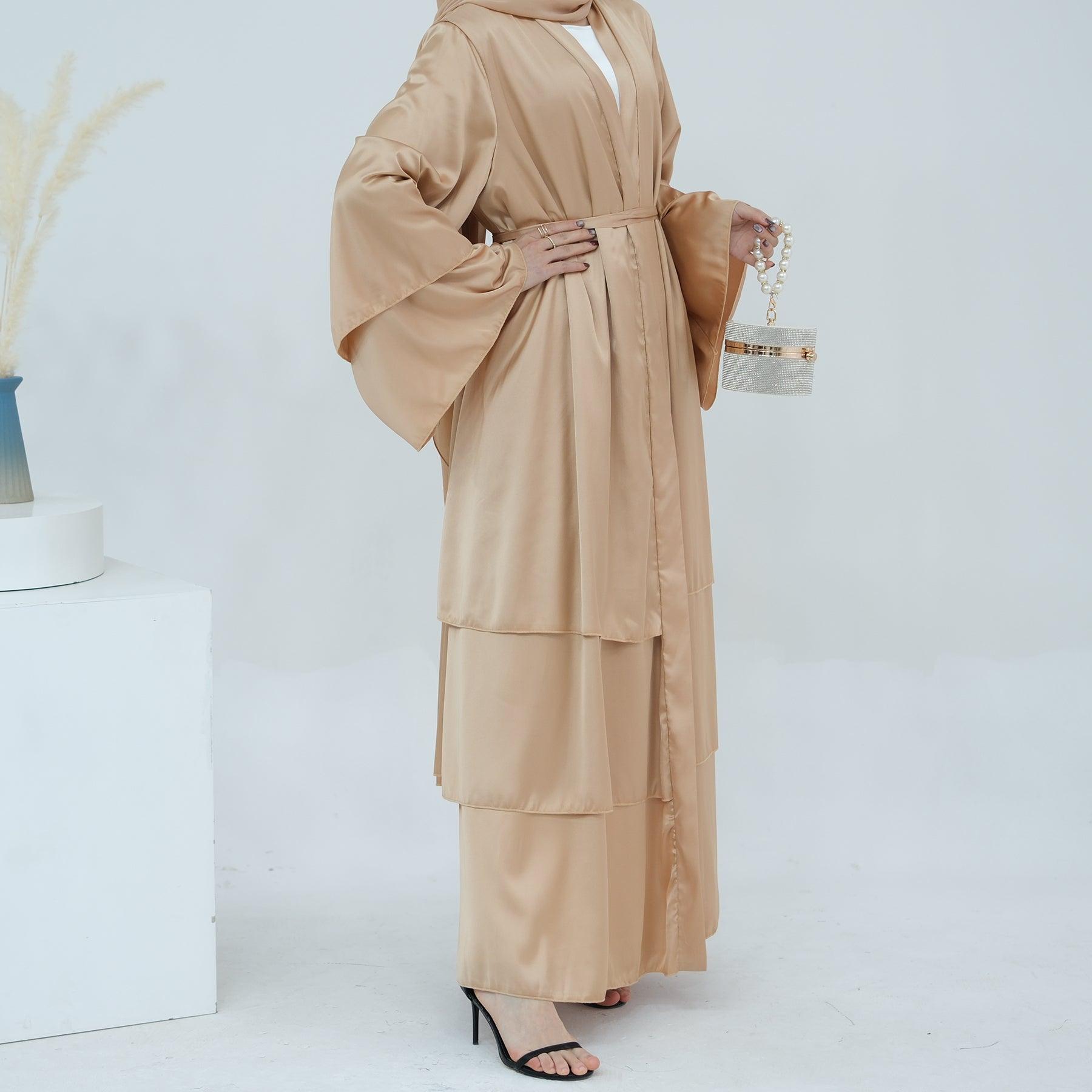 Satin Open Abaya in Almond | Eolante Clothing 