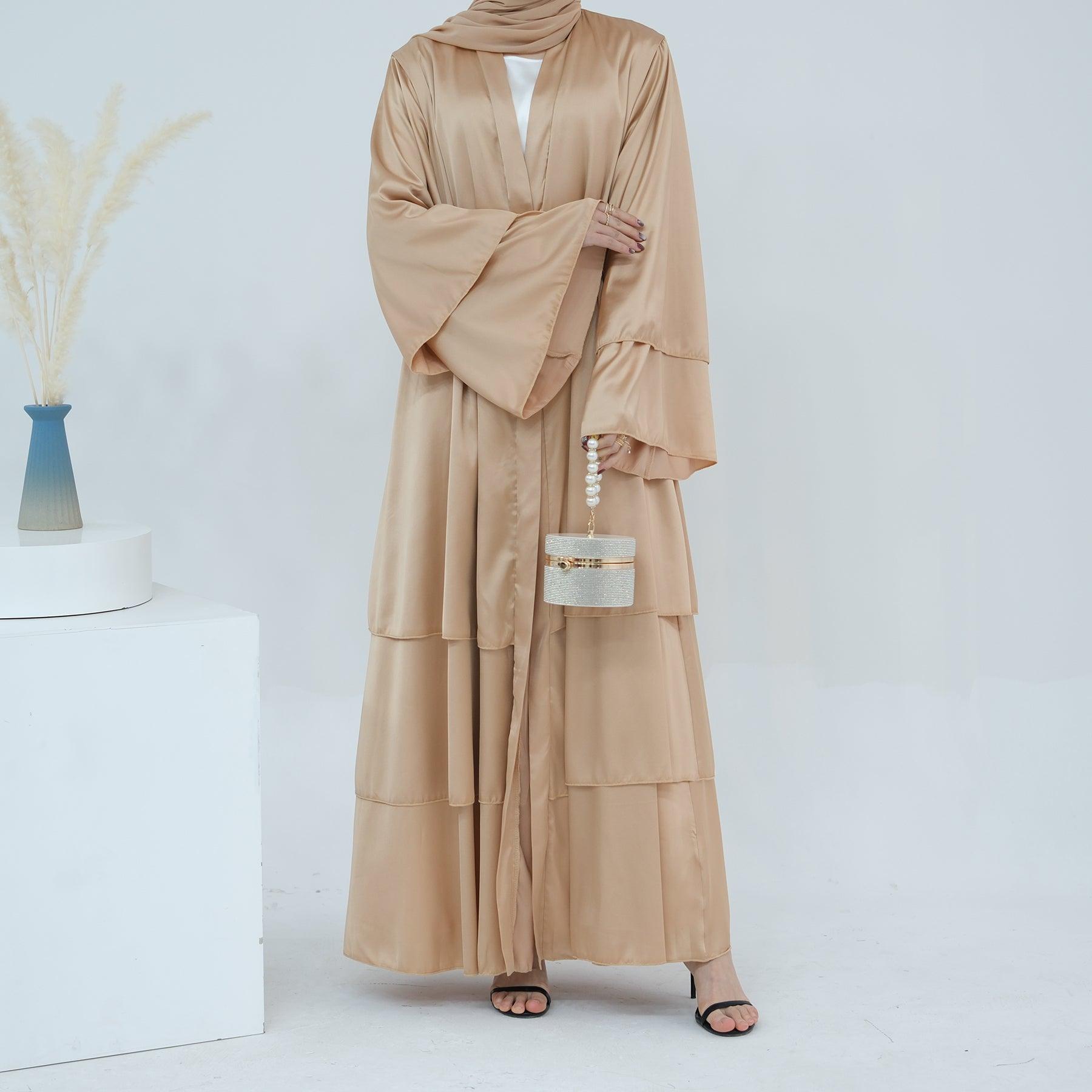 Open Abaya in Satin Bell Sleeves | Eolante Clothing 