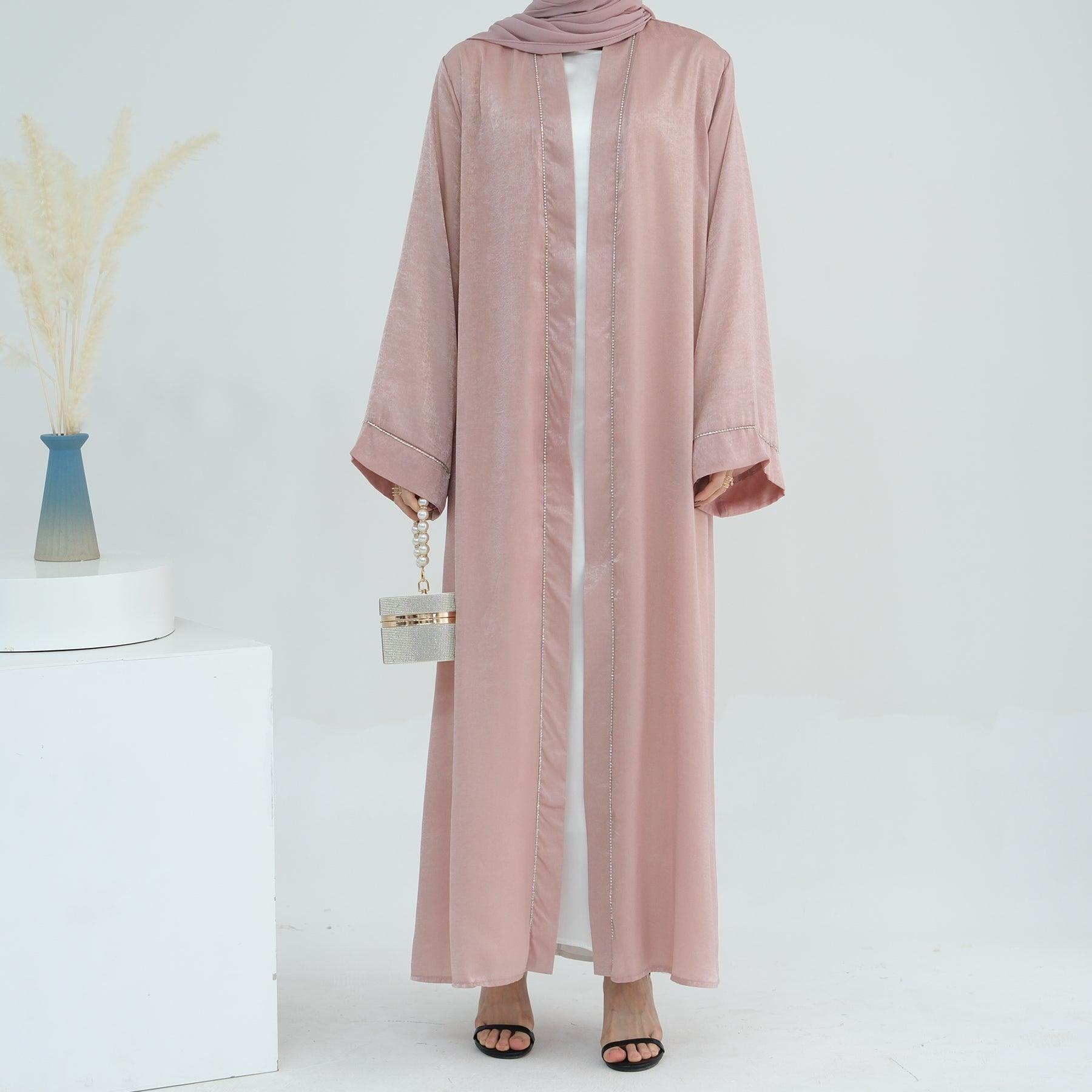 Pink Embroidered Open Abaya with Hijab | Eolante Clothing