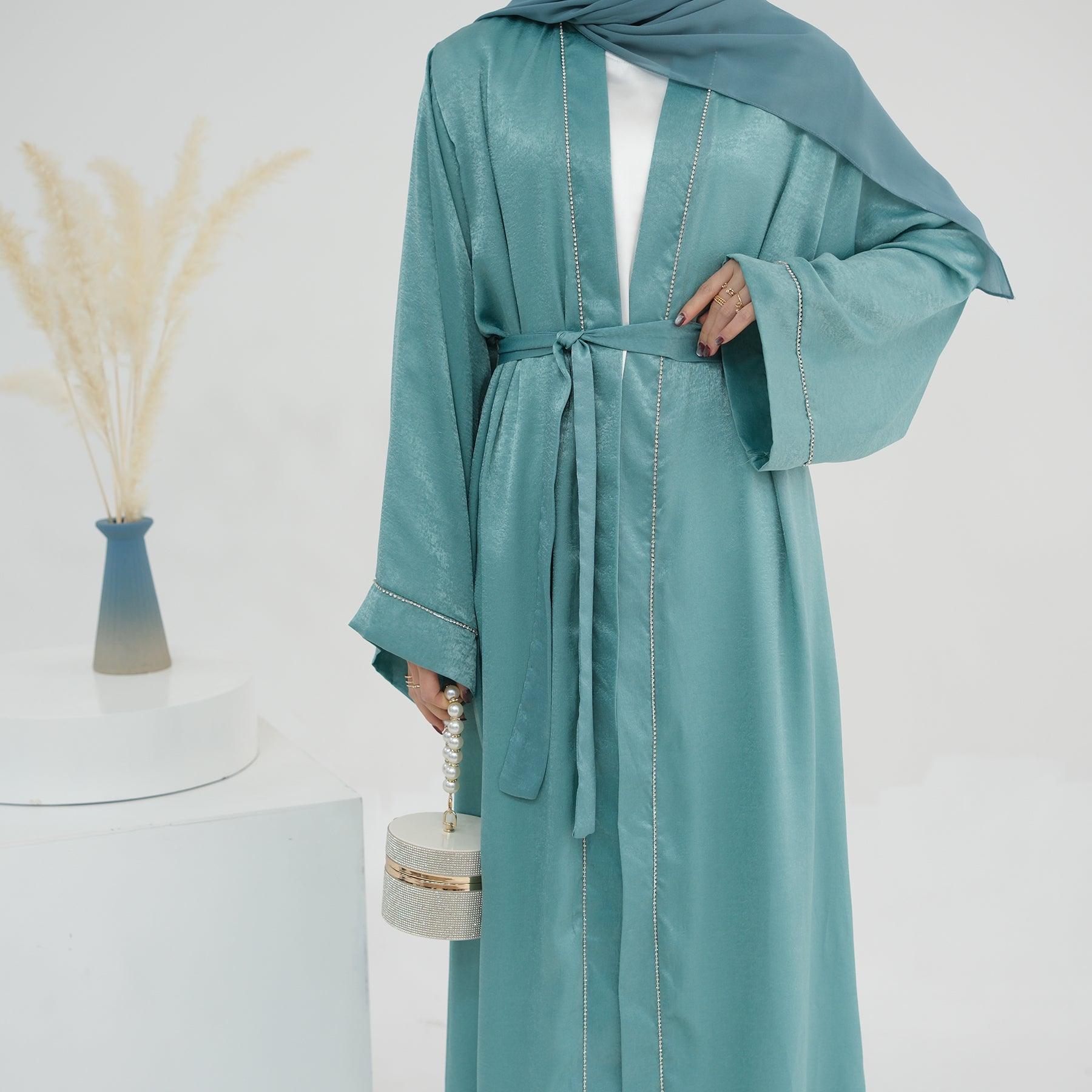 Green Embroidery Open Abaya | Eolante Clothing