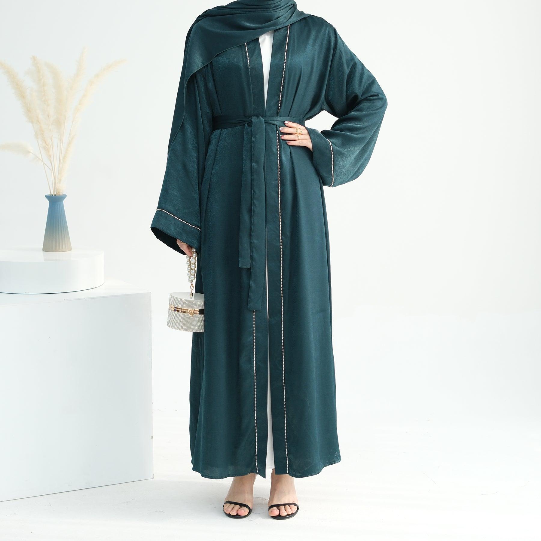 Dark Green Open Abaya with Hijab | Eolante Clothing