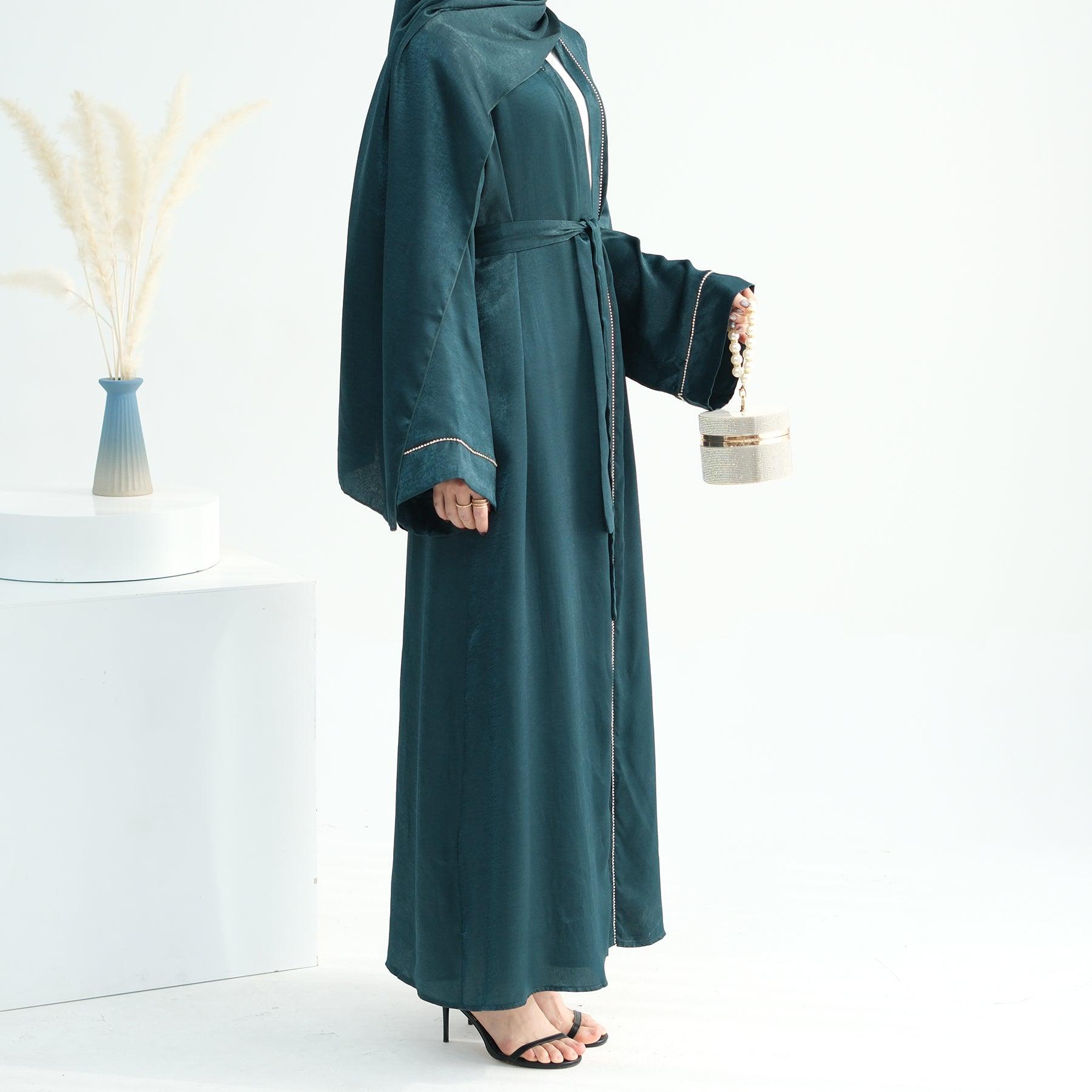 Embroidered Green Open Abaya with Hijab | Eolante Clothing 