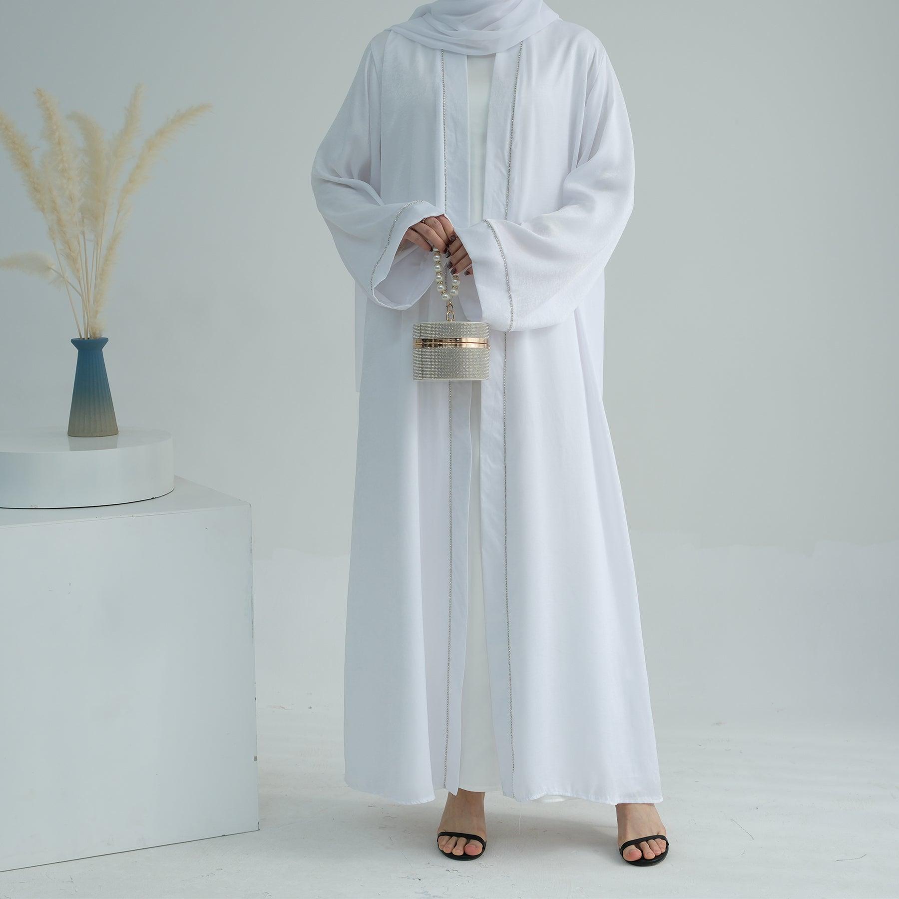 White Open Abaya with Embroidery and Hijab | Eolante Clothing