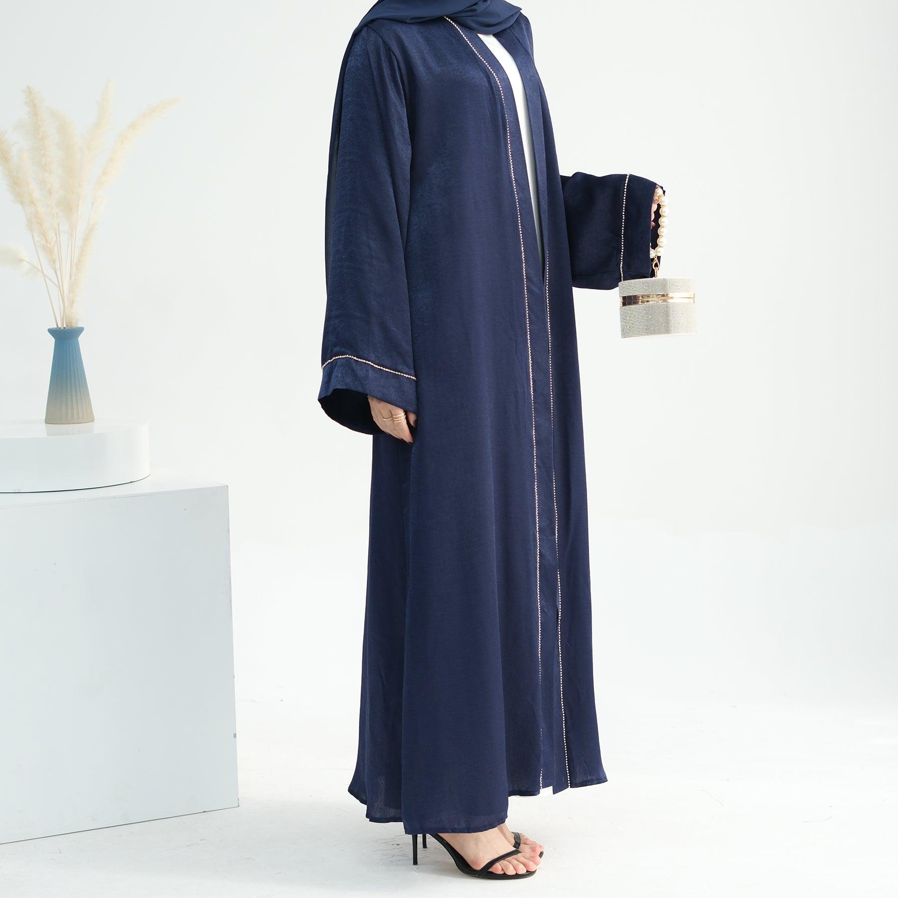 Embroidered Navy Open Abaya with Hijab | Eolante Clothing