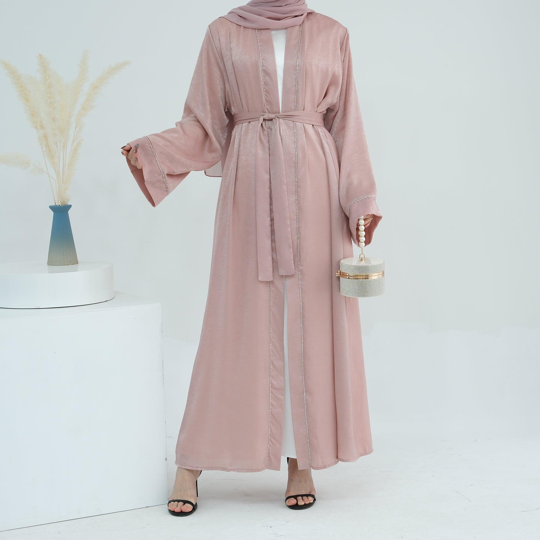 Pink Embroidered Open Abaya and Hijab | Eolante Clothing