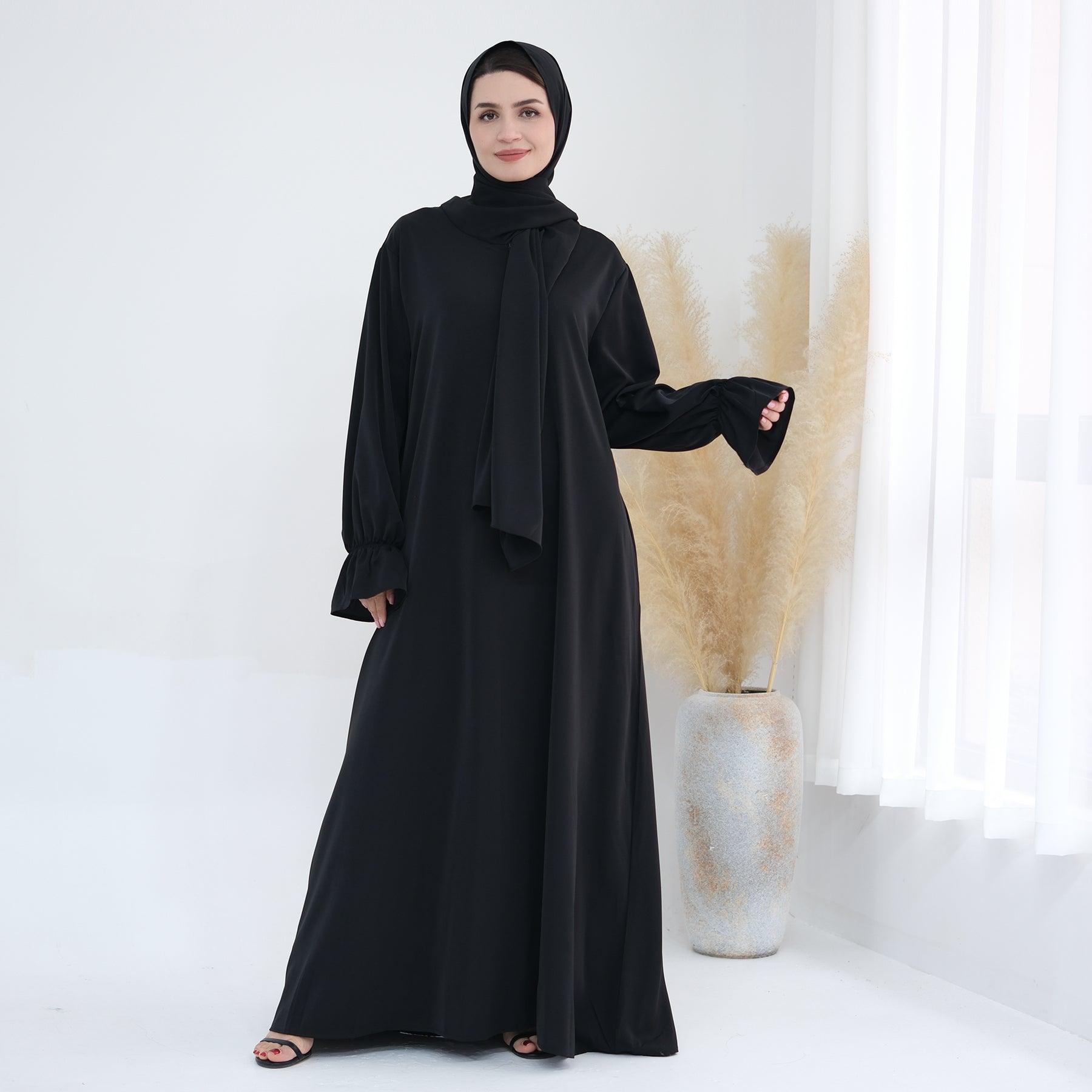 Black Bat Cuffed Sleeve Maxi Abaya | Eolante Clothing 