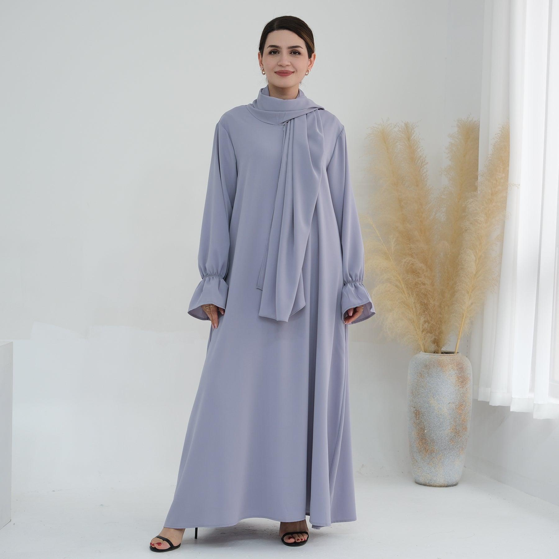 Cuffed Sleeve Abaya Dress in Lotus Purple | Eolante Clothing 