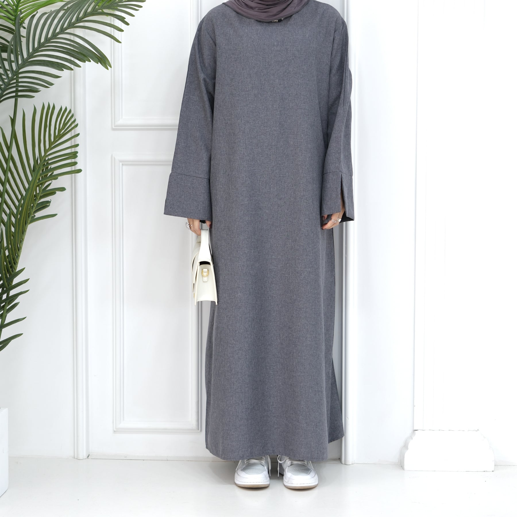 Maxi Abaya with Side Slit in Dark Gray | Eolante Clothing 