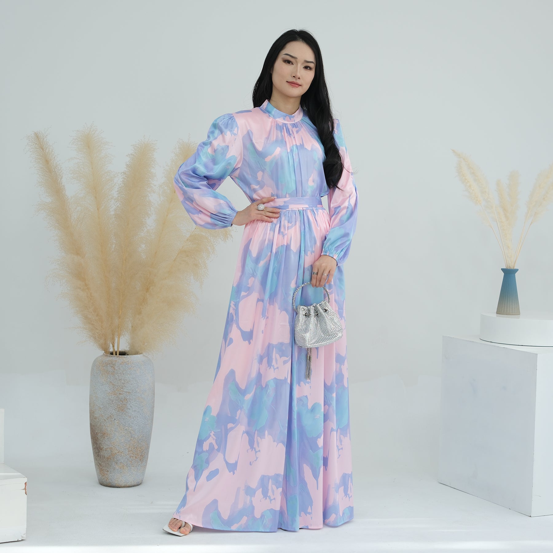 Maxi Dress Abaya & Belt with Lantern Sleeve | Eolante Clothing 