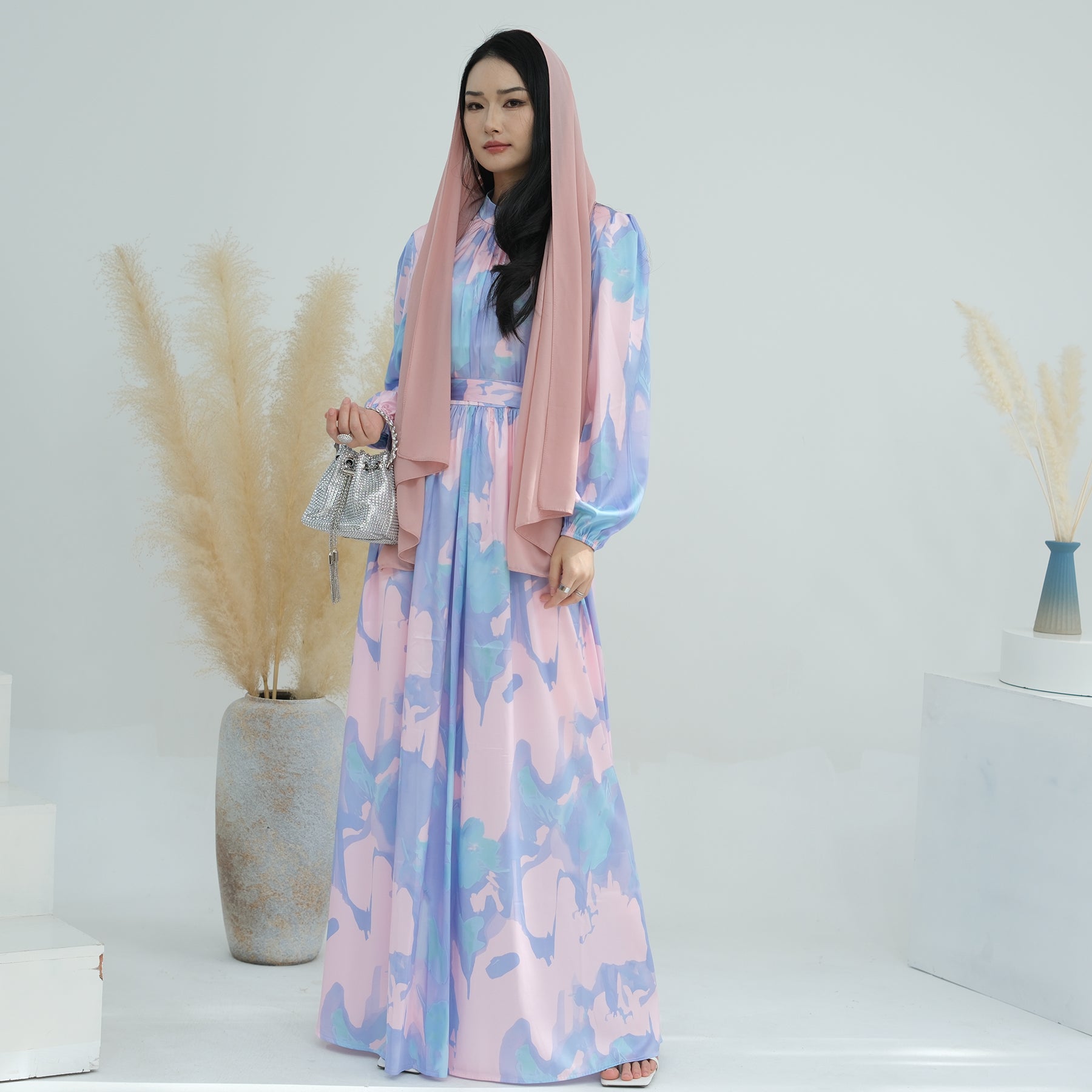 Lantern Sleeve in Tie-Dye Abaya Dress | Eolante Clothing 