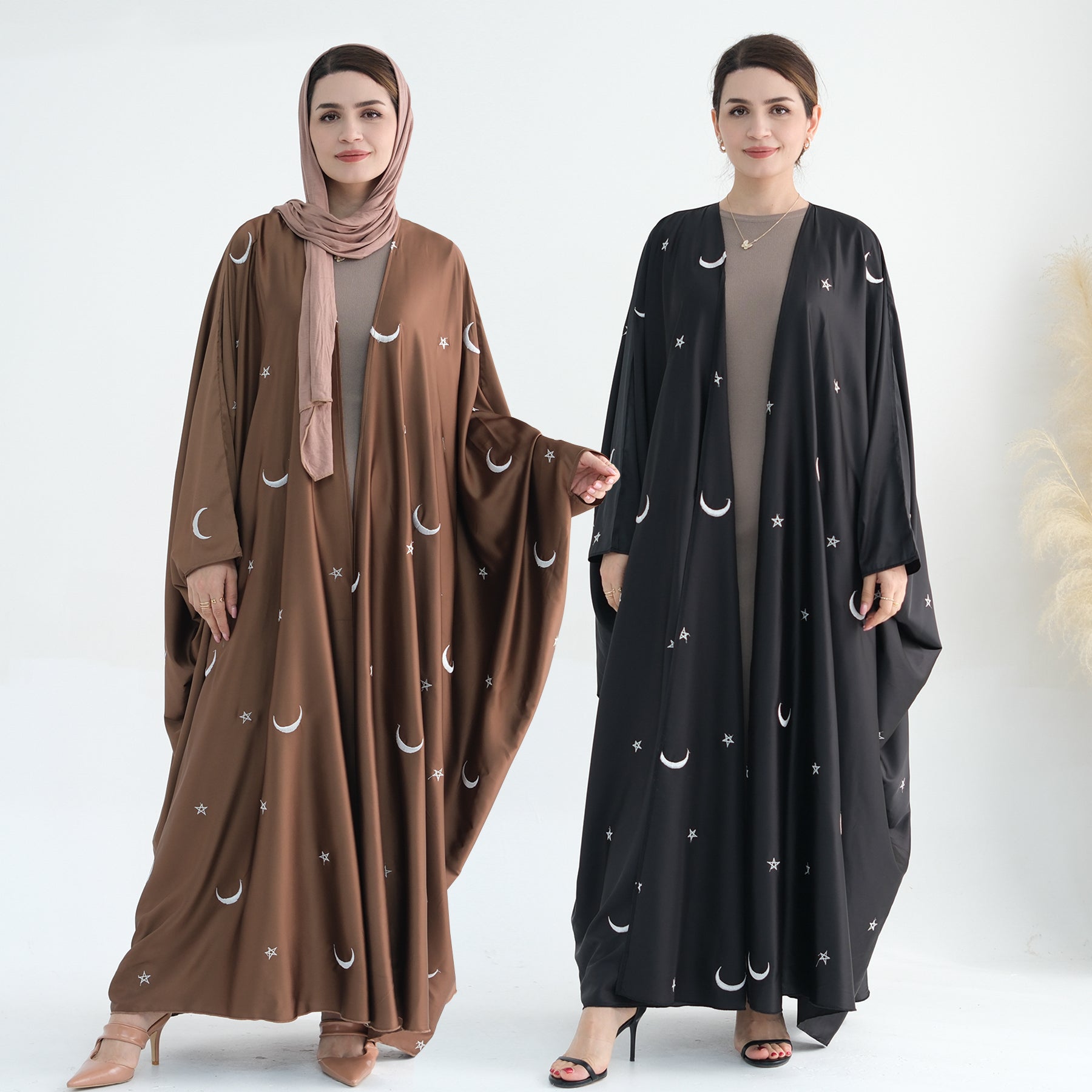 Oversized Satin Abaya with Moon & Stars | Eolante Clothing 