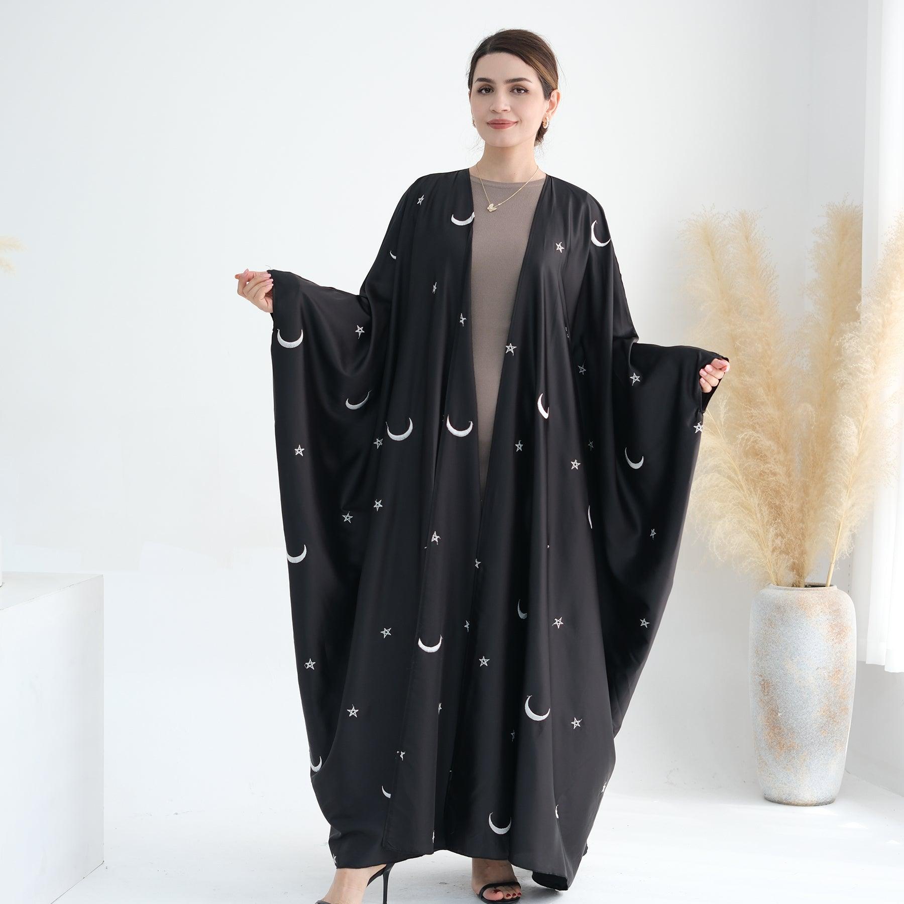 Satin Black Open Abaya | Eolante Clothing 