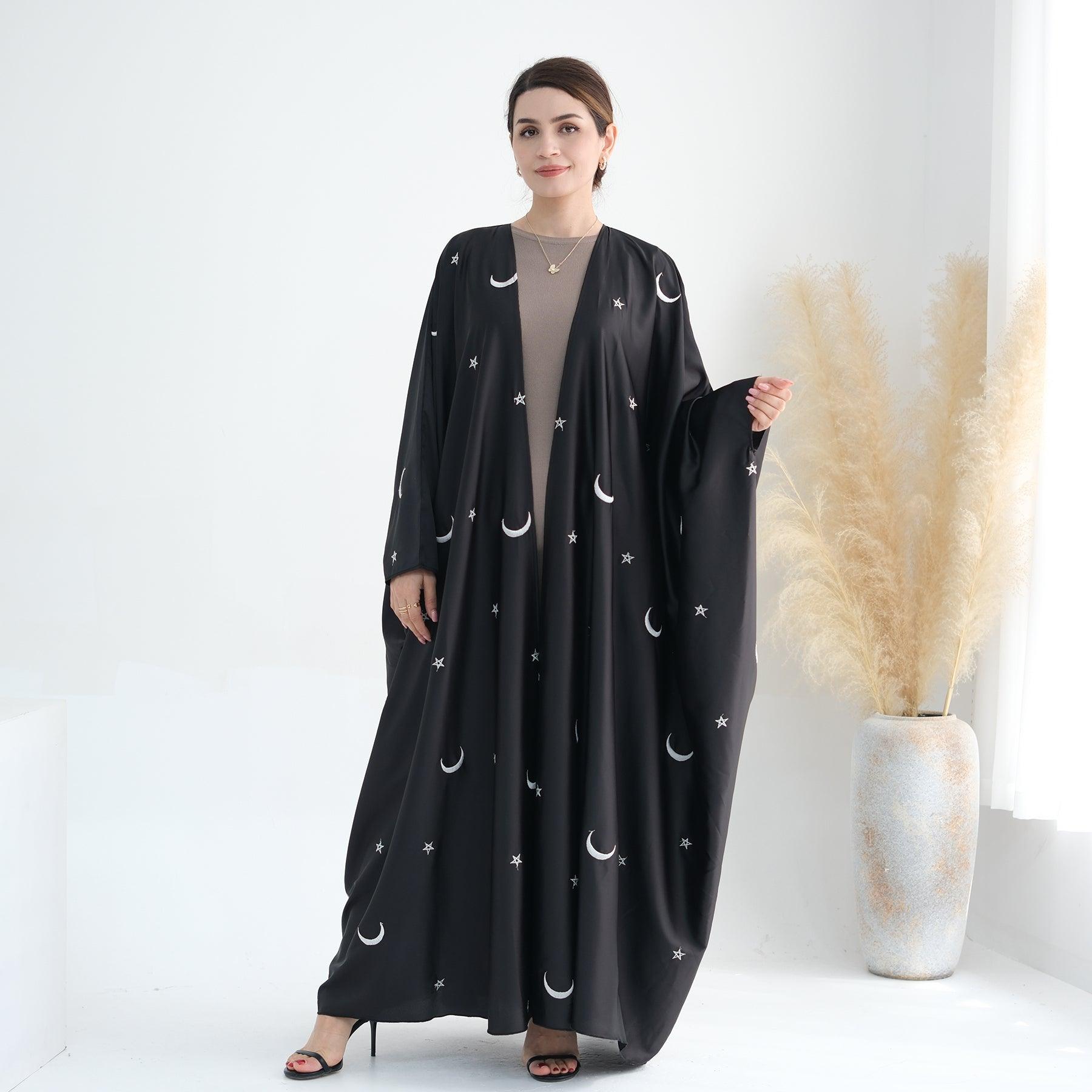 Black Moon & Stars Open Abaya | Eolante Clothing 