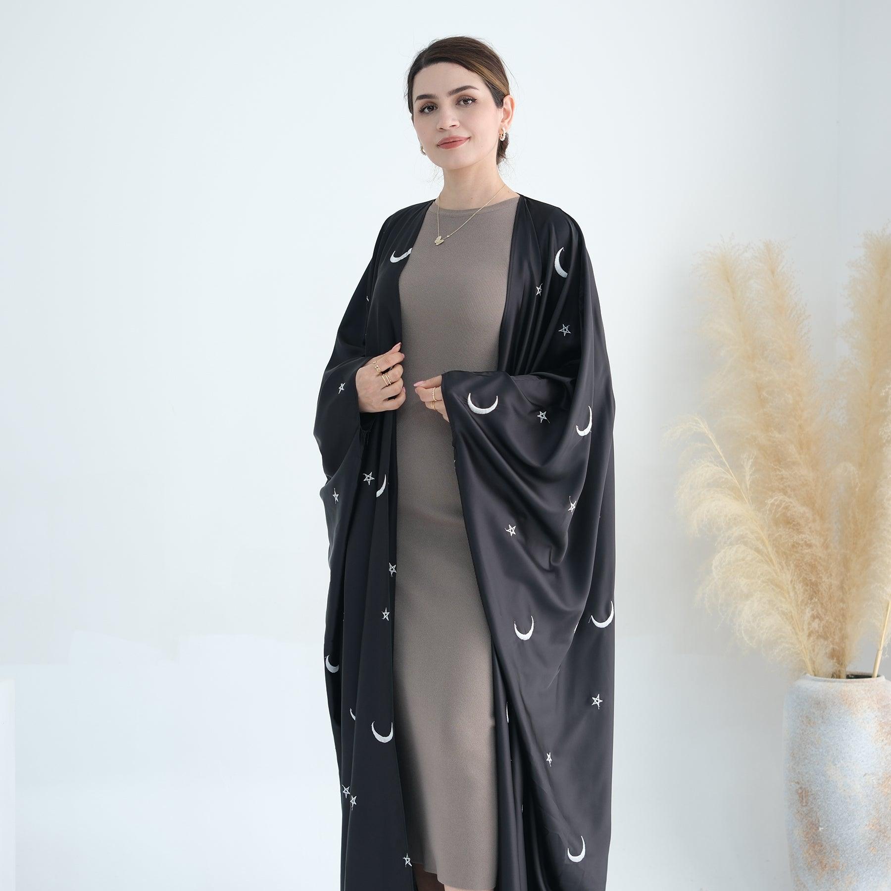 Oversized Satin Abaya in Black | Eolante Clothing 