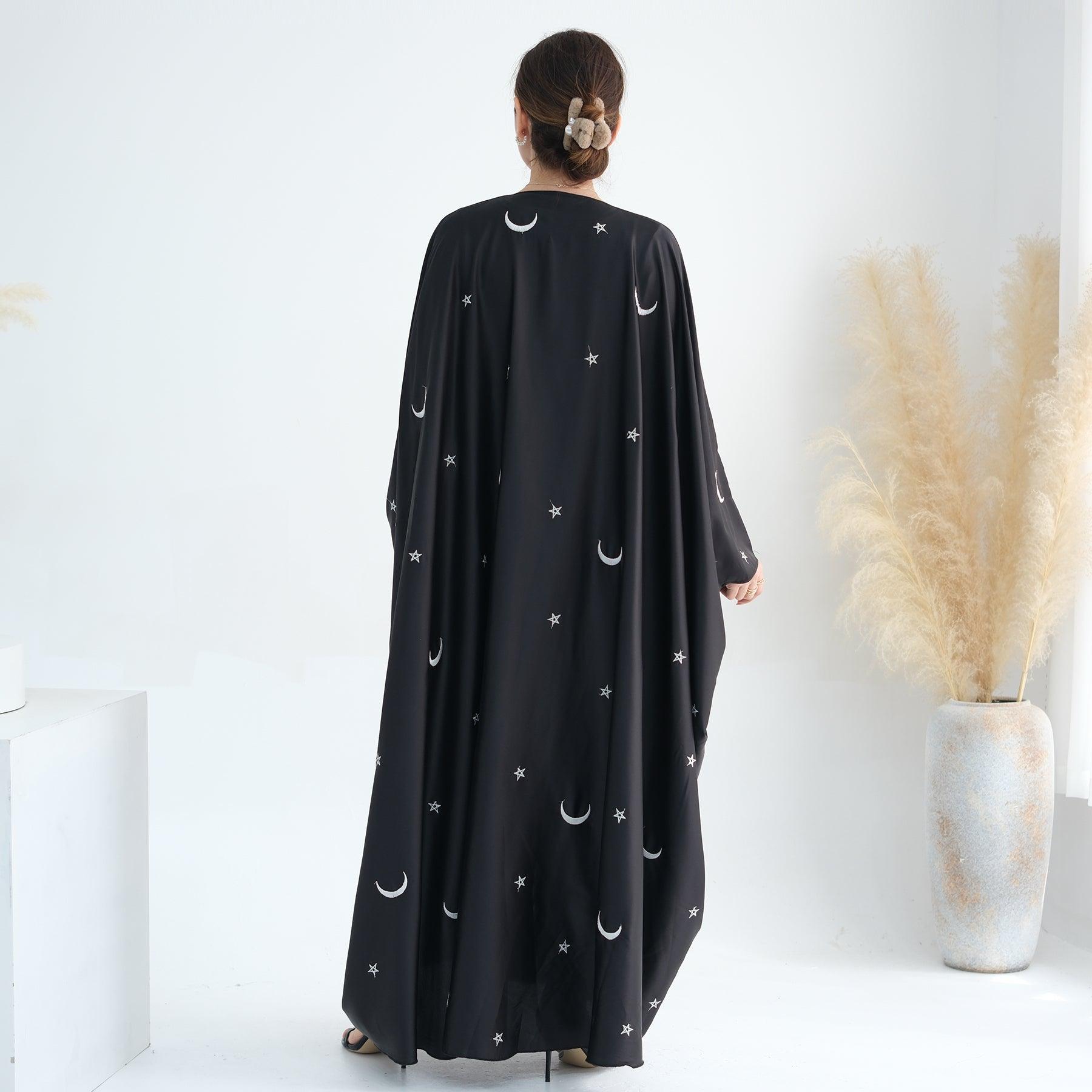 Satin Abaya with Moon & Stars | Eolante Clothing 