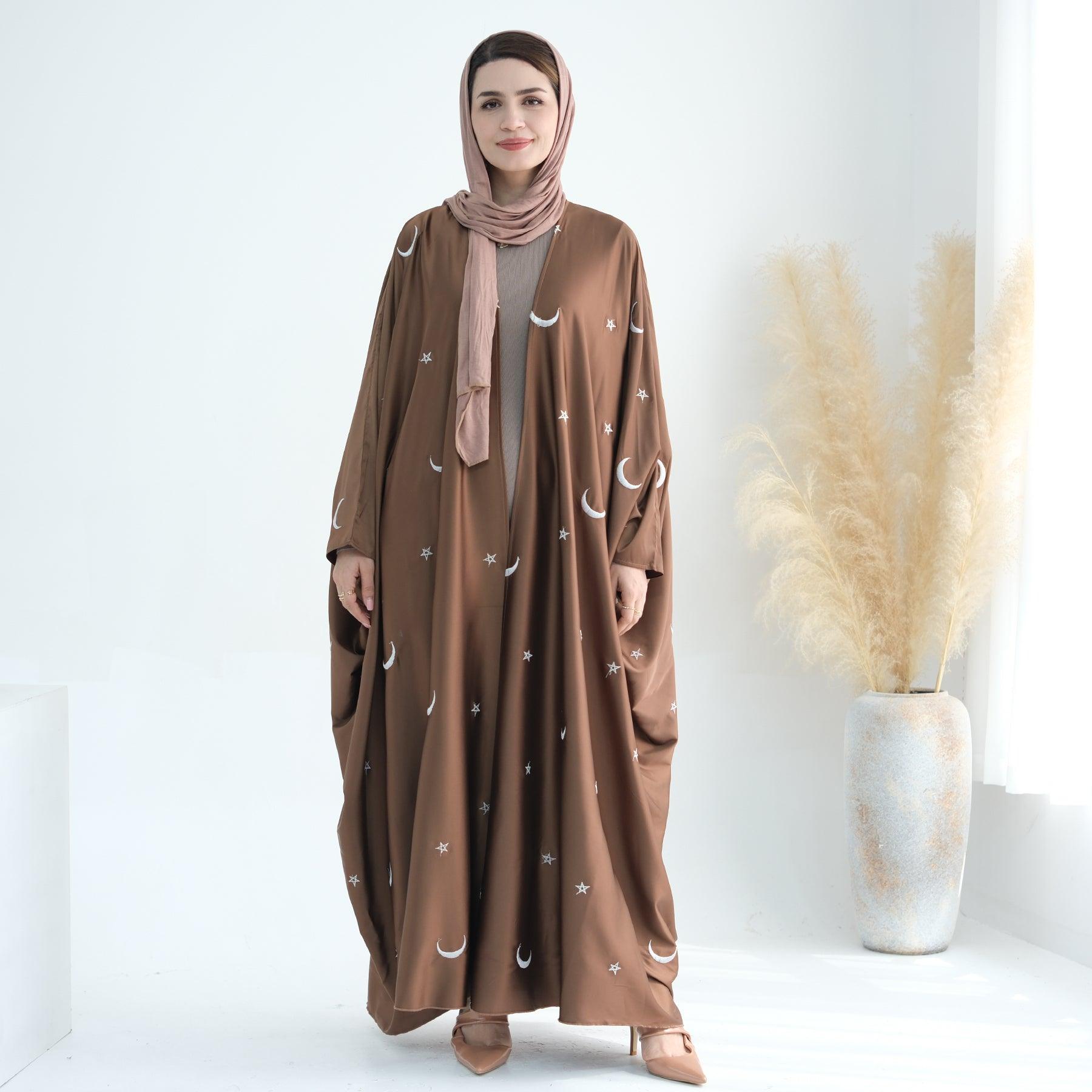 Oversized Satin Abaya in Brown | Eolante Clothing 