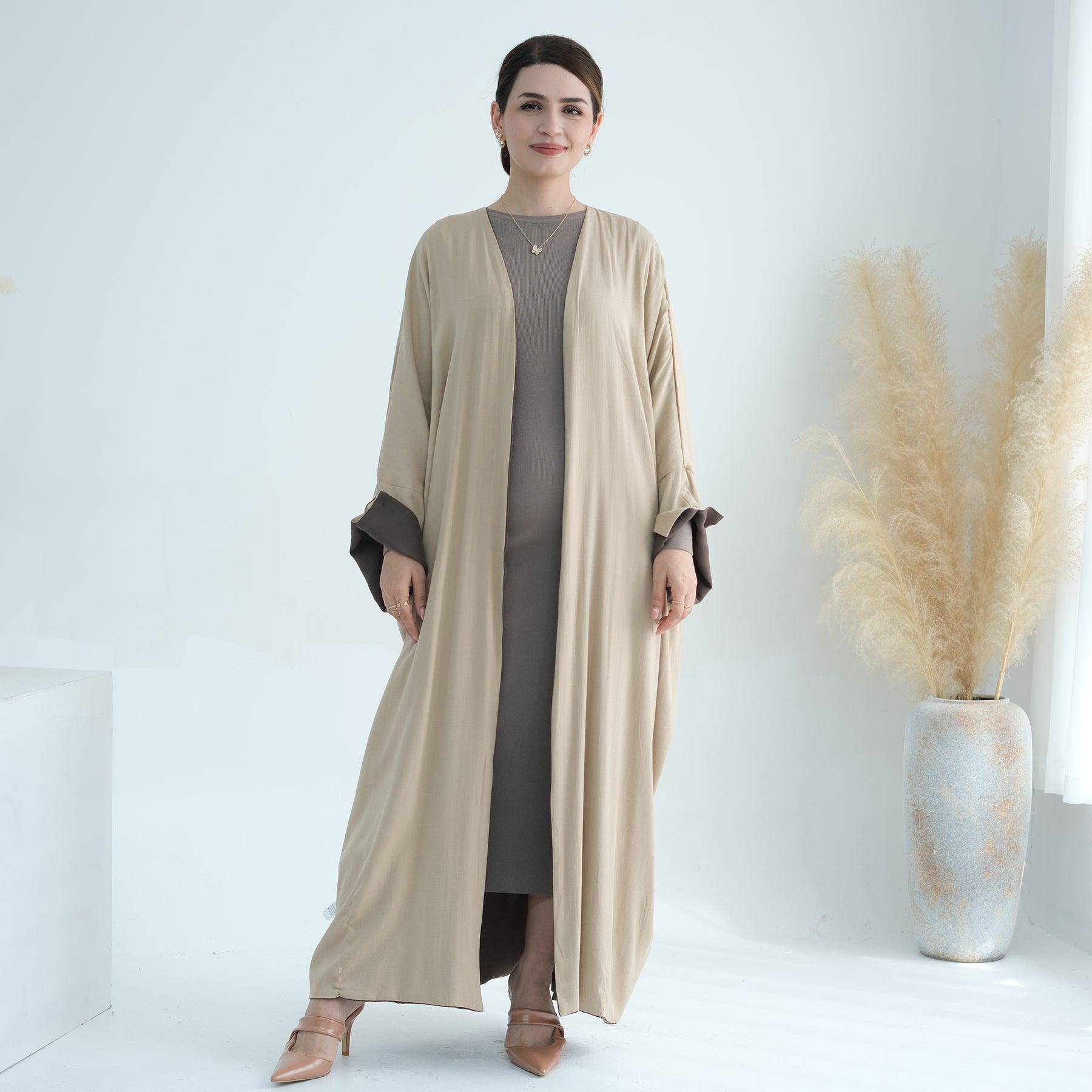 Coffee Linen Open Abaya | Eolante Clothing