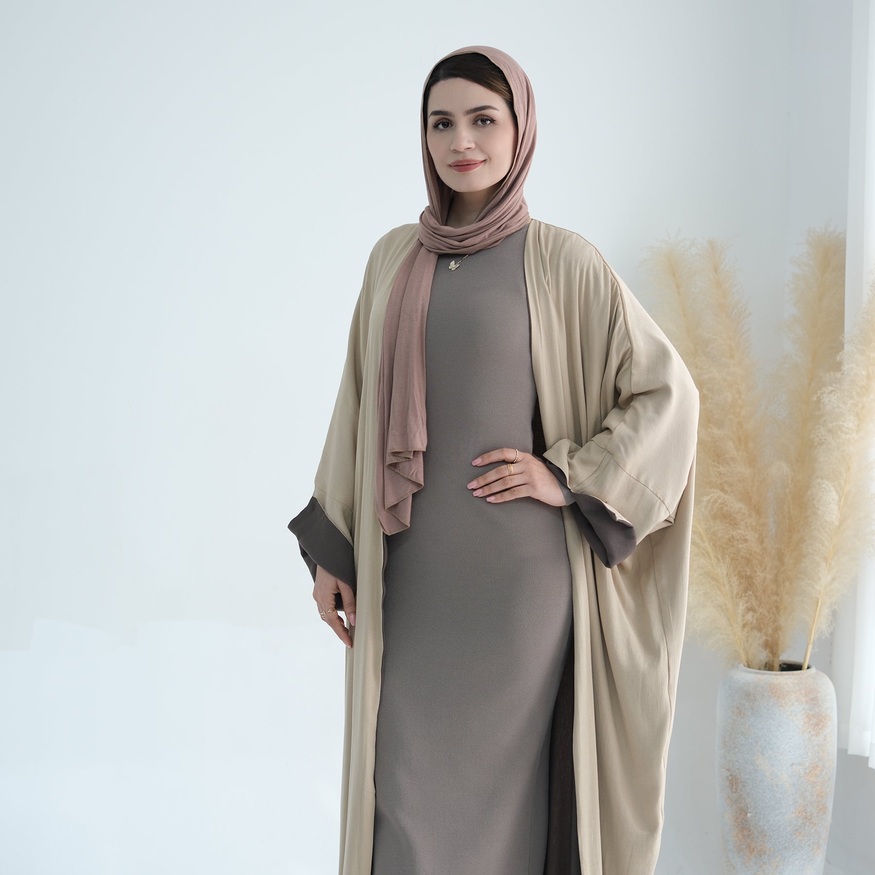 Linen Open Abaya in Coffee | Eolante Clothing