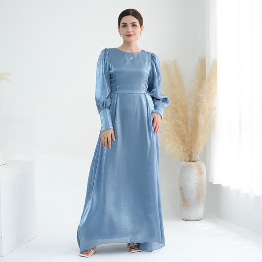 Satin Lace-up Maxi Dress Abaya