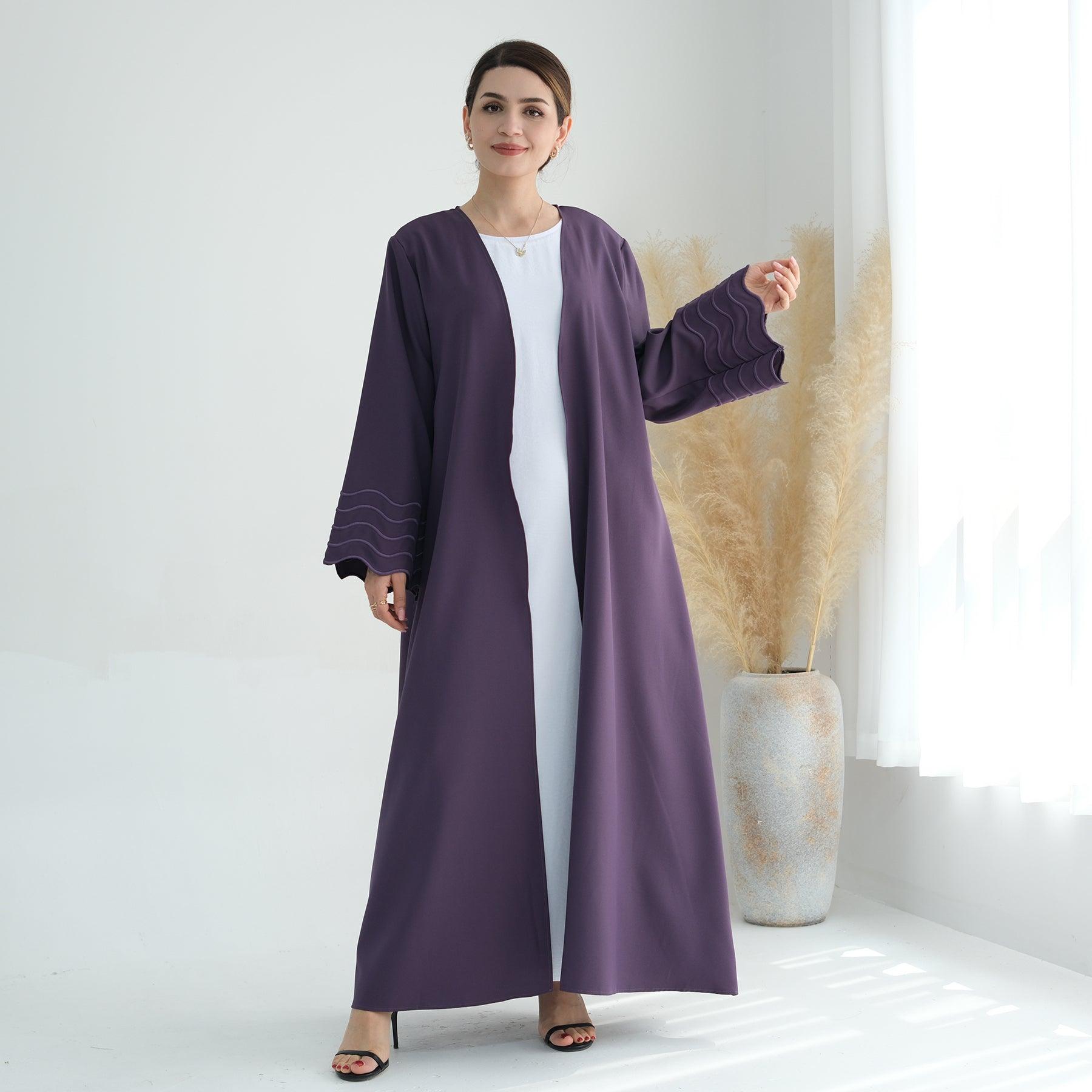 Purple Open Abaya & Hijab  with Embroidery | Eolante Clothing 