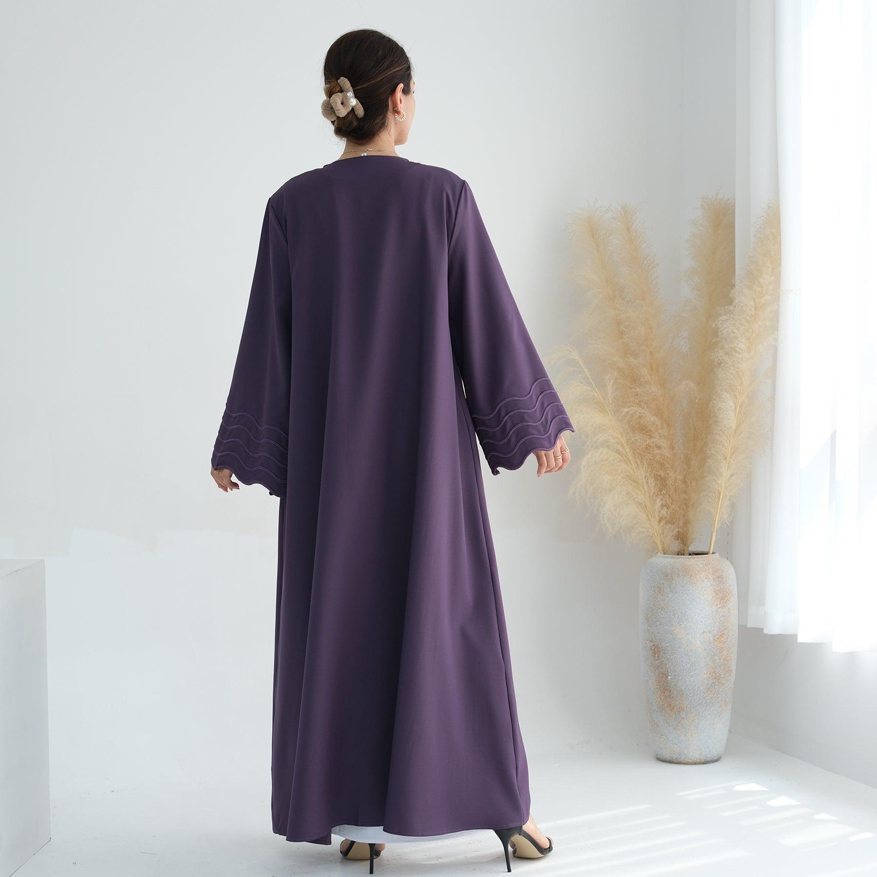 Open Abaya & Hijab  with Embroidery in Purple | Eolante Clothing 